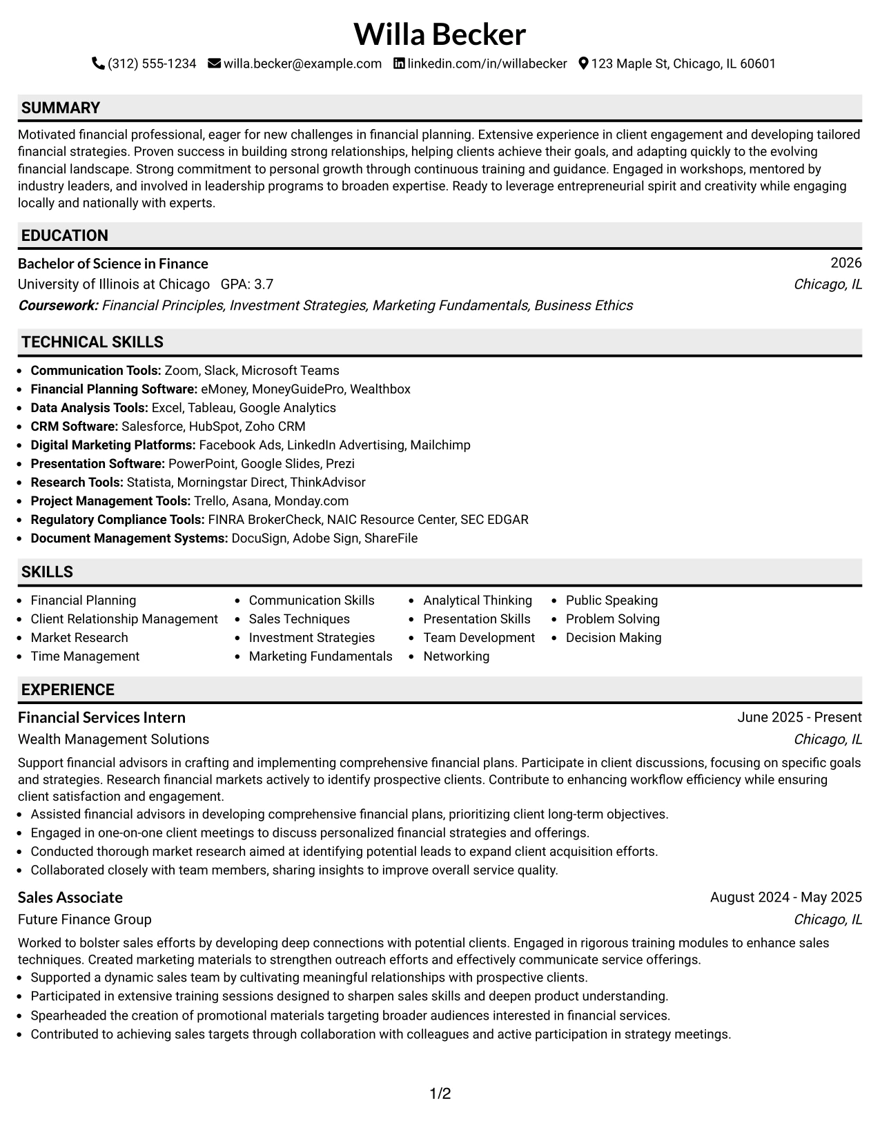 Resume Example Page 1