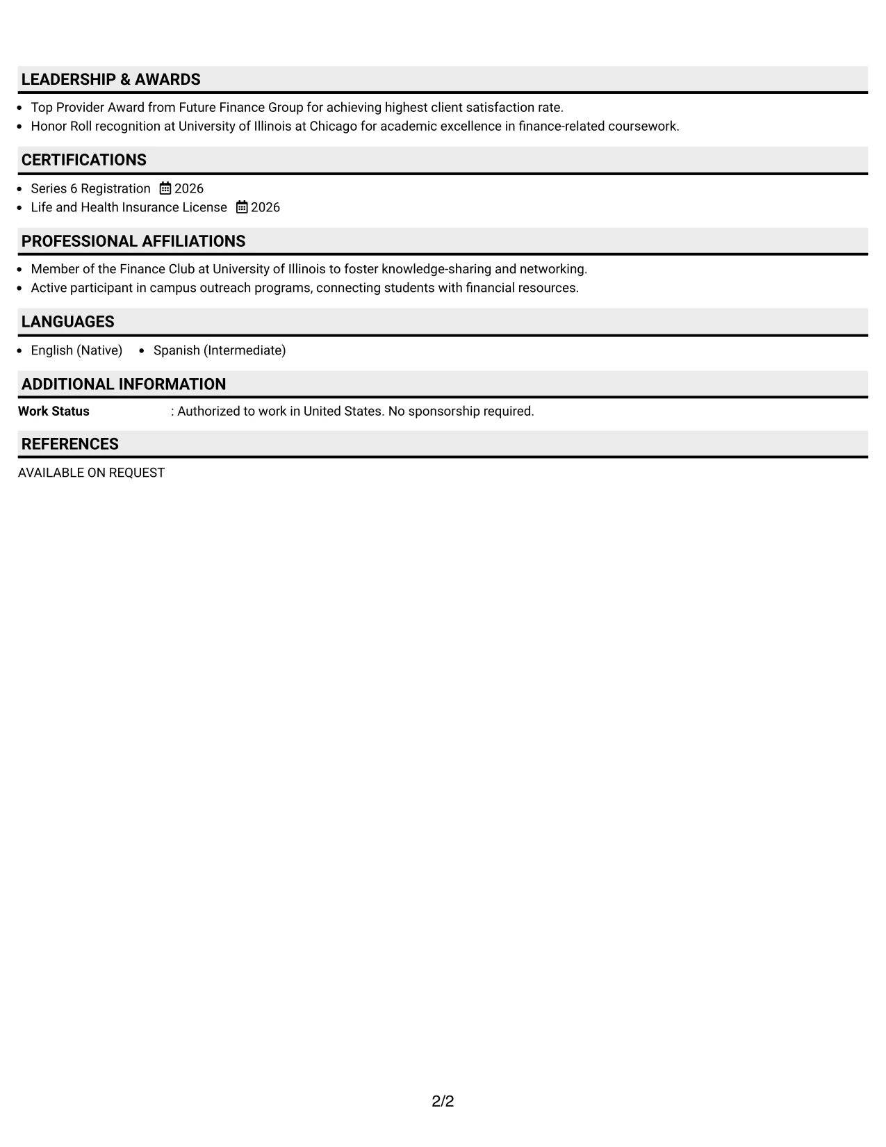 Resume Example Page 2