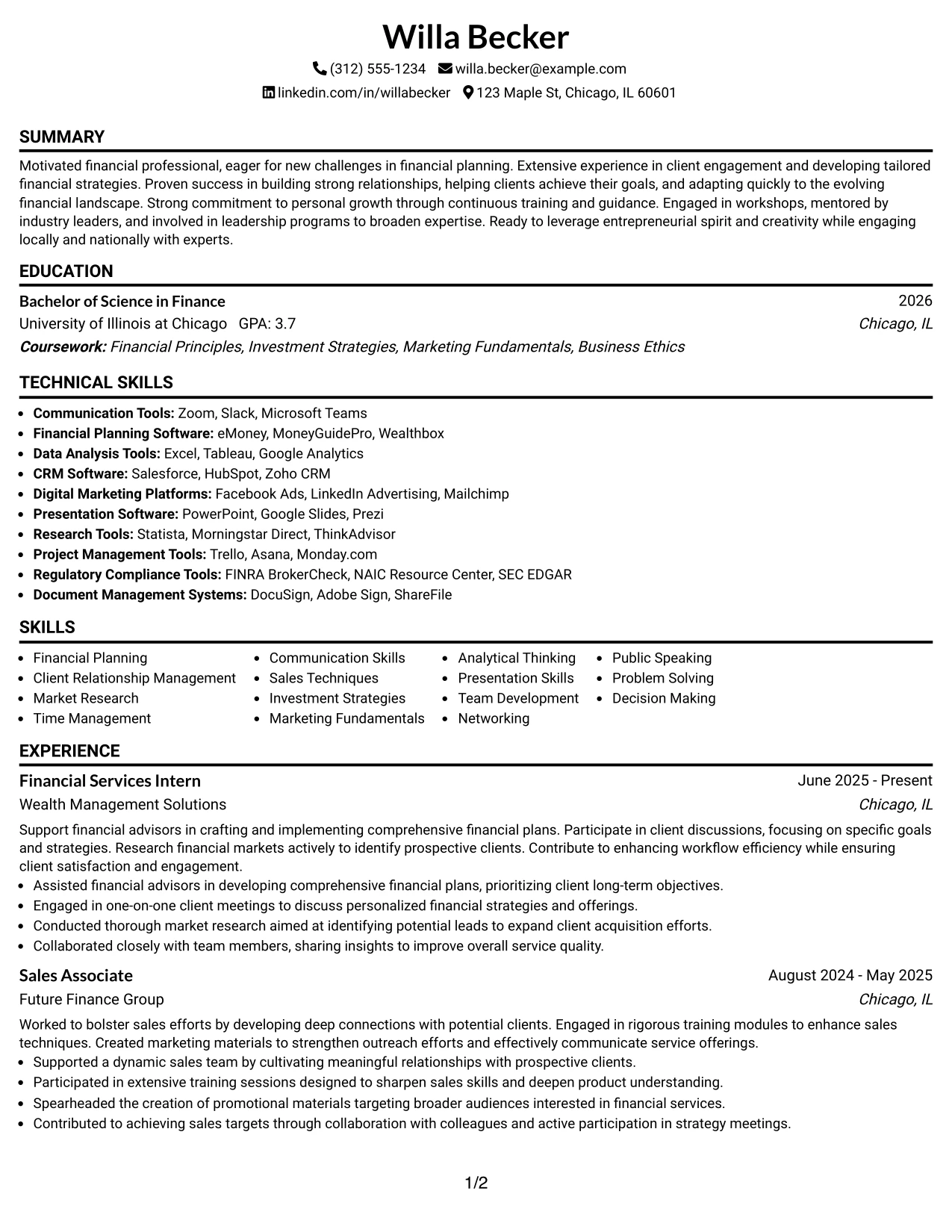 Resume Example Page 1