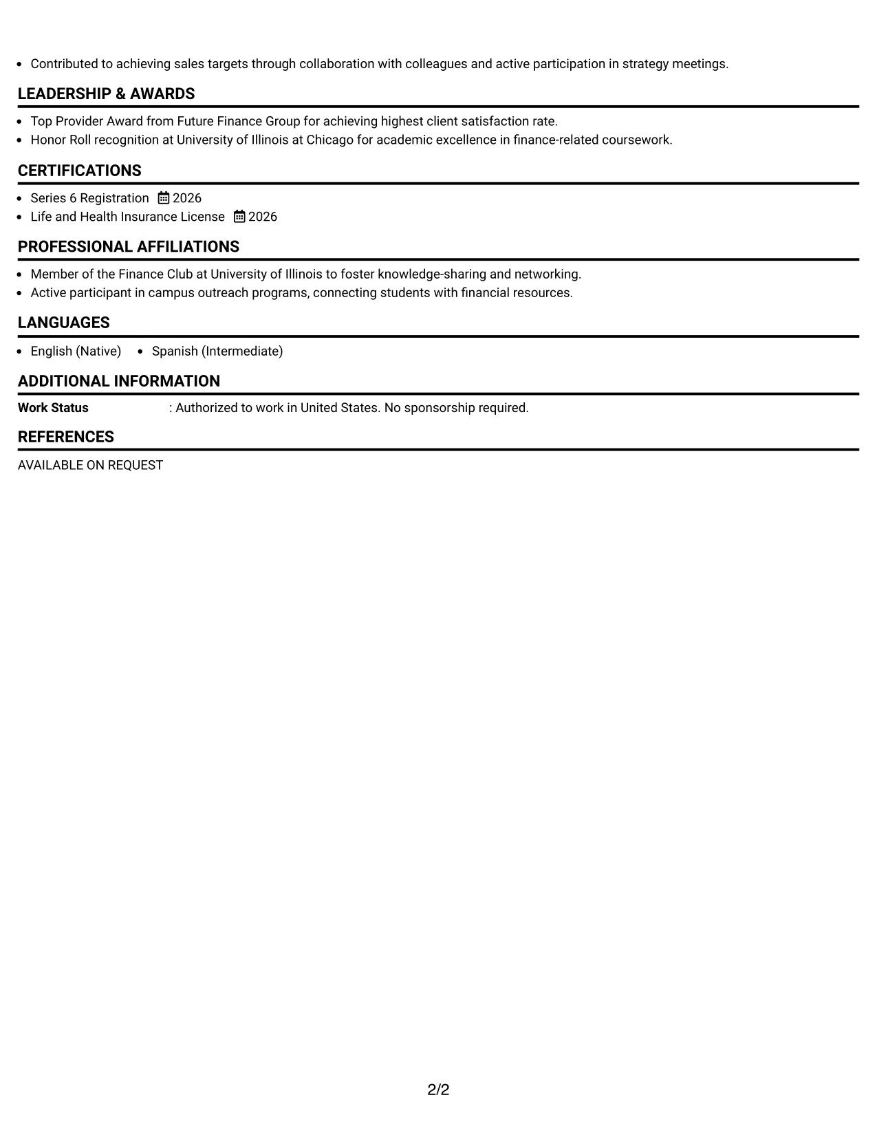Resume Example Page 2