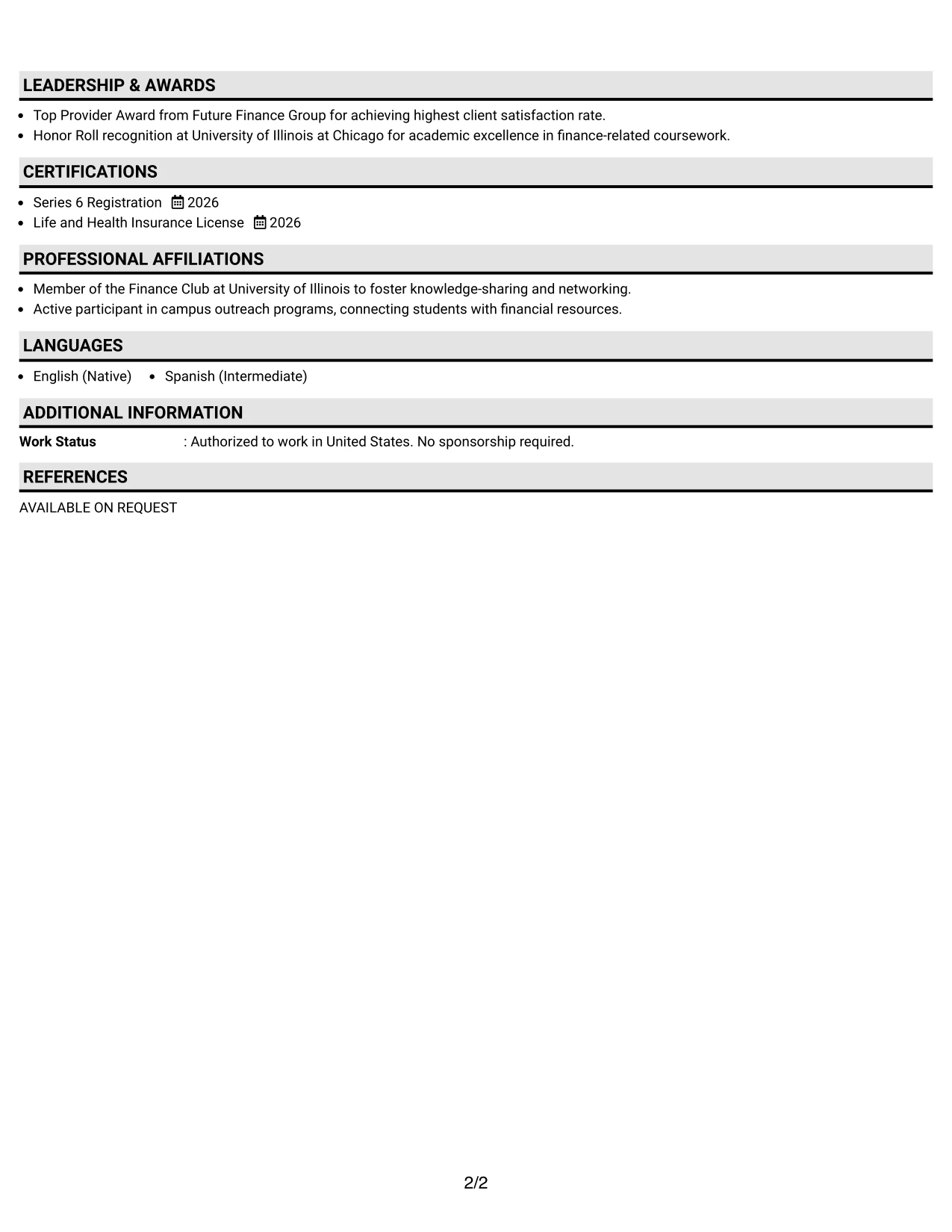 Resume Example Page 2