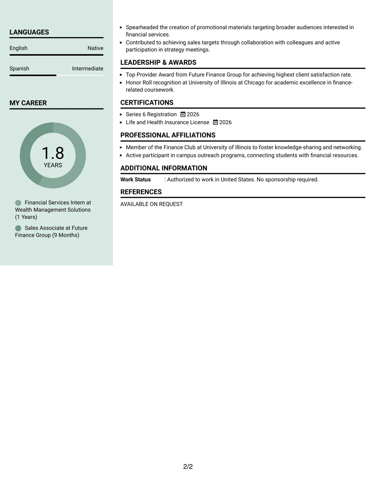 Resume Example Page 2