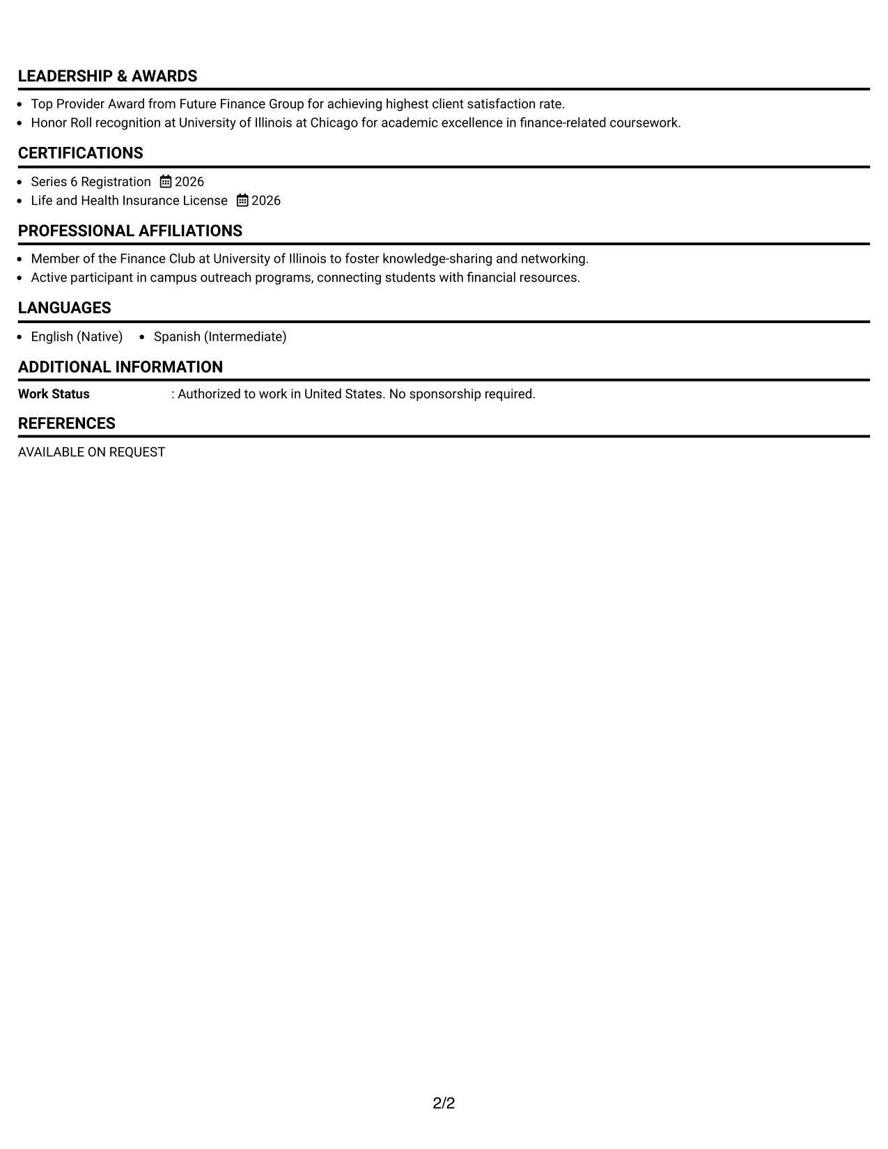 Resume Example Page 2