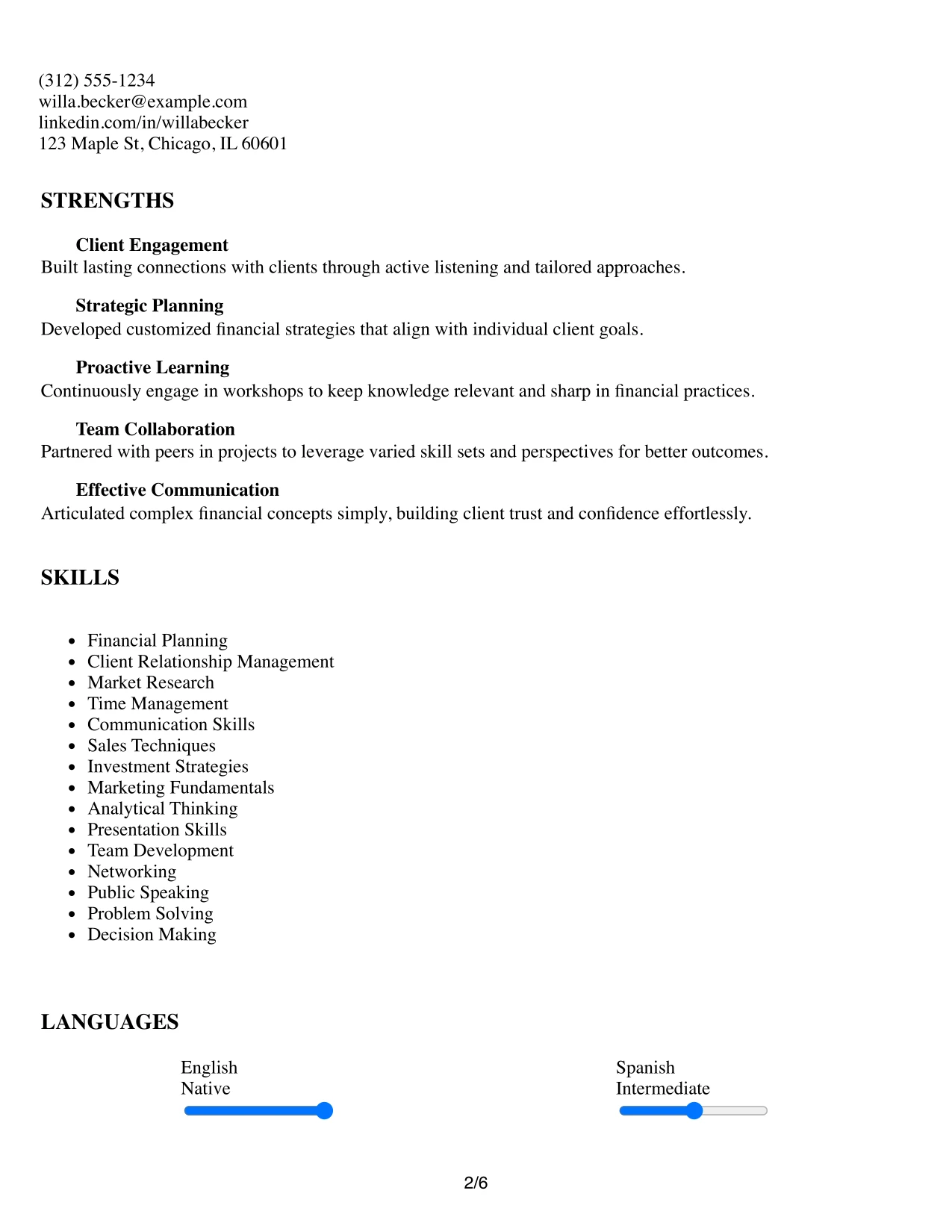 Resume Example Page 2