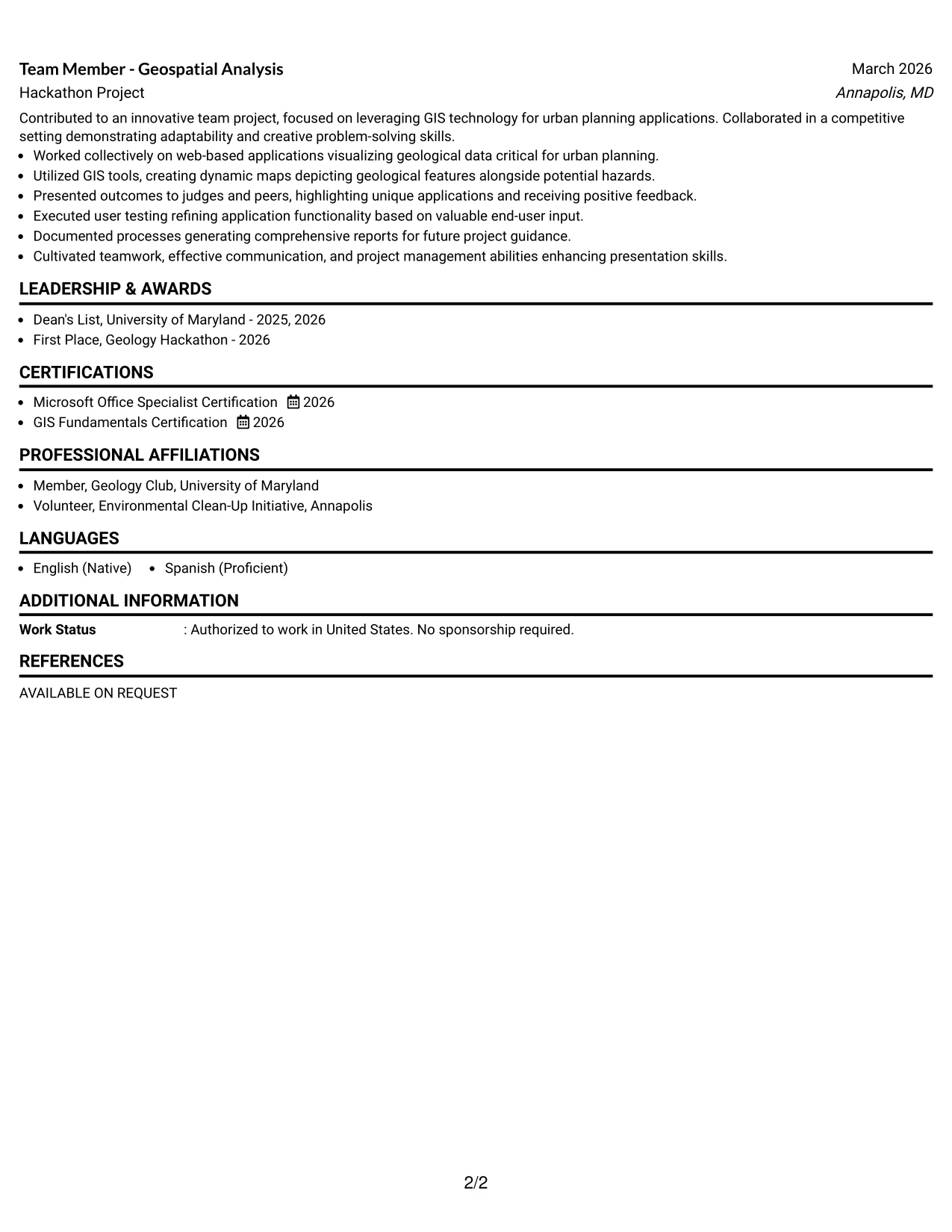 Resume Example Page 2