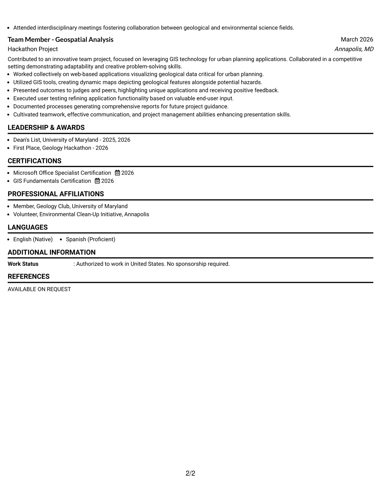 Resume Example Page 2