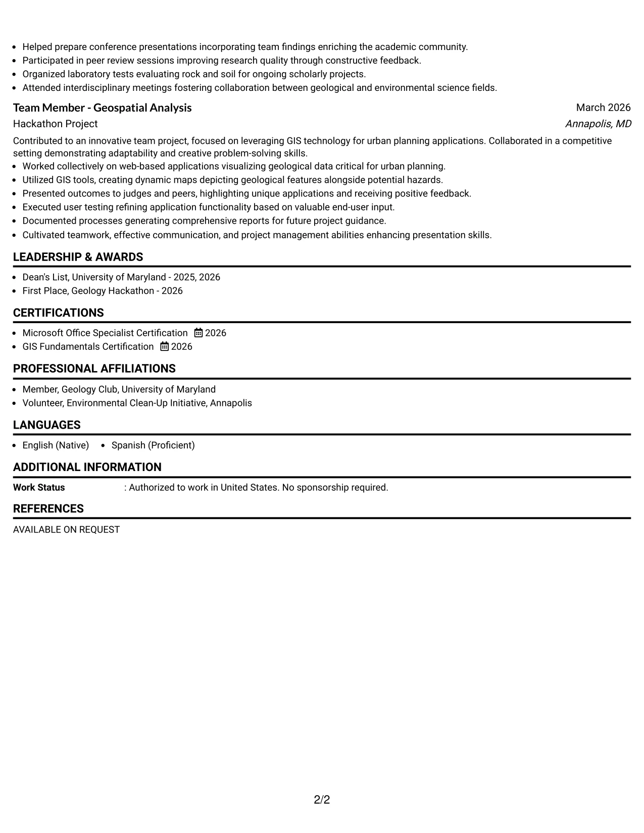 Resume Example Page 2