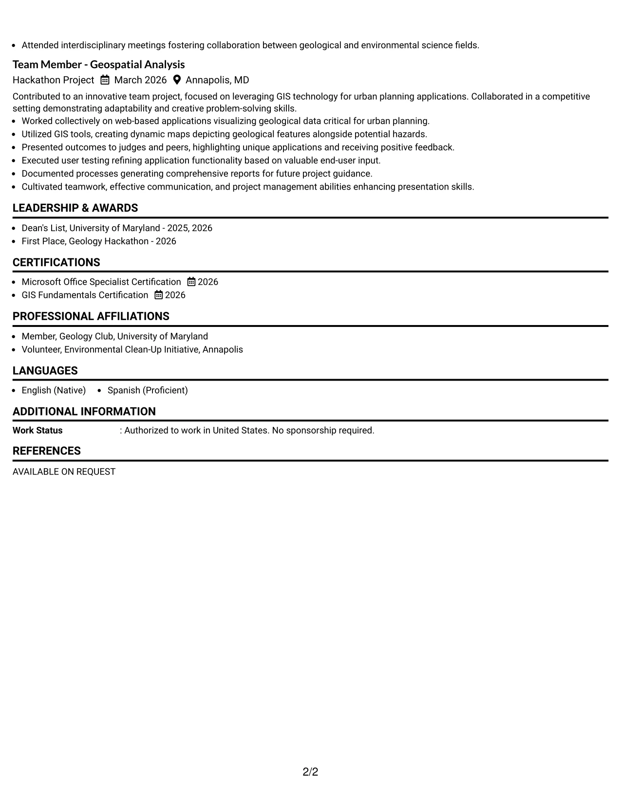 Resume Example Page 2