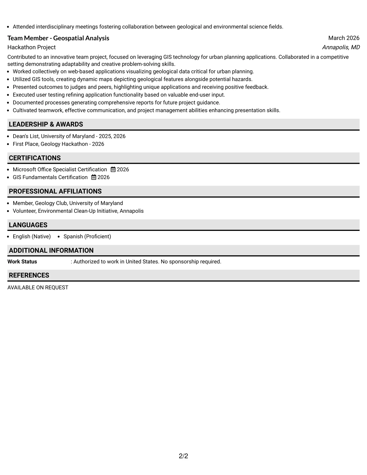 Resume Example Page 2