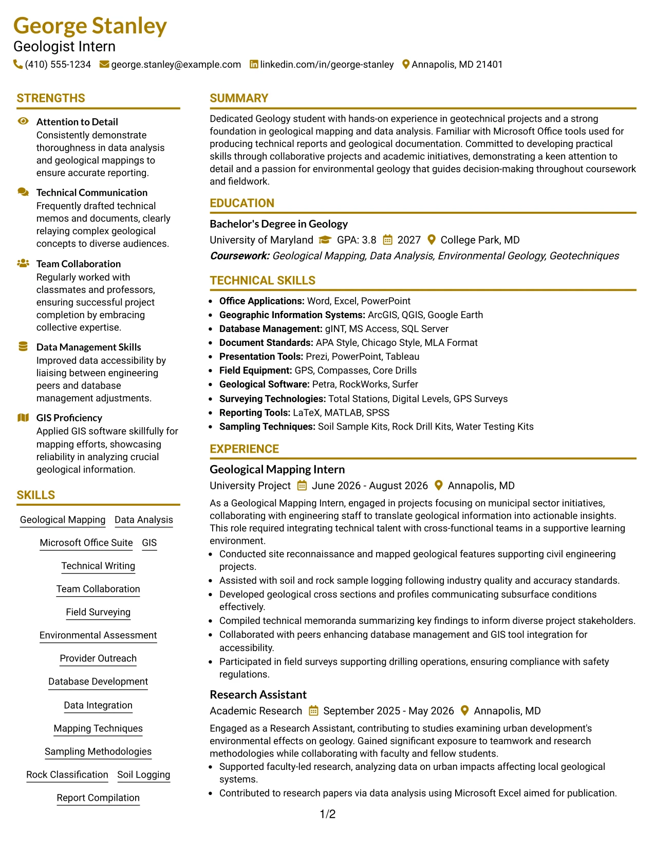 Resume Example Page 1