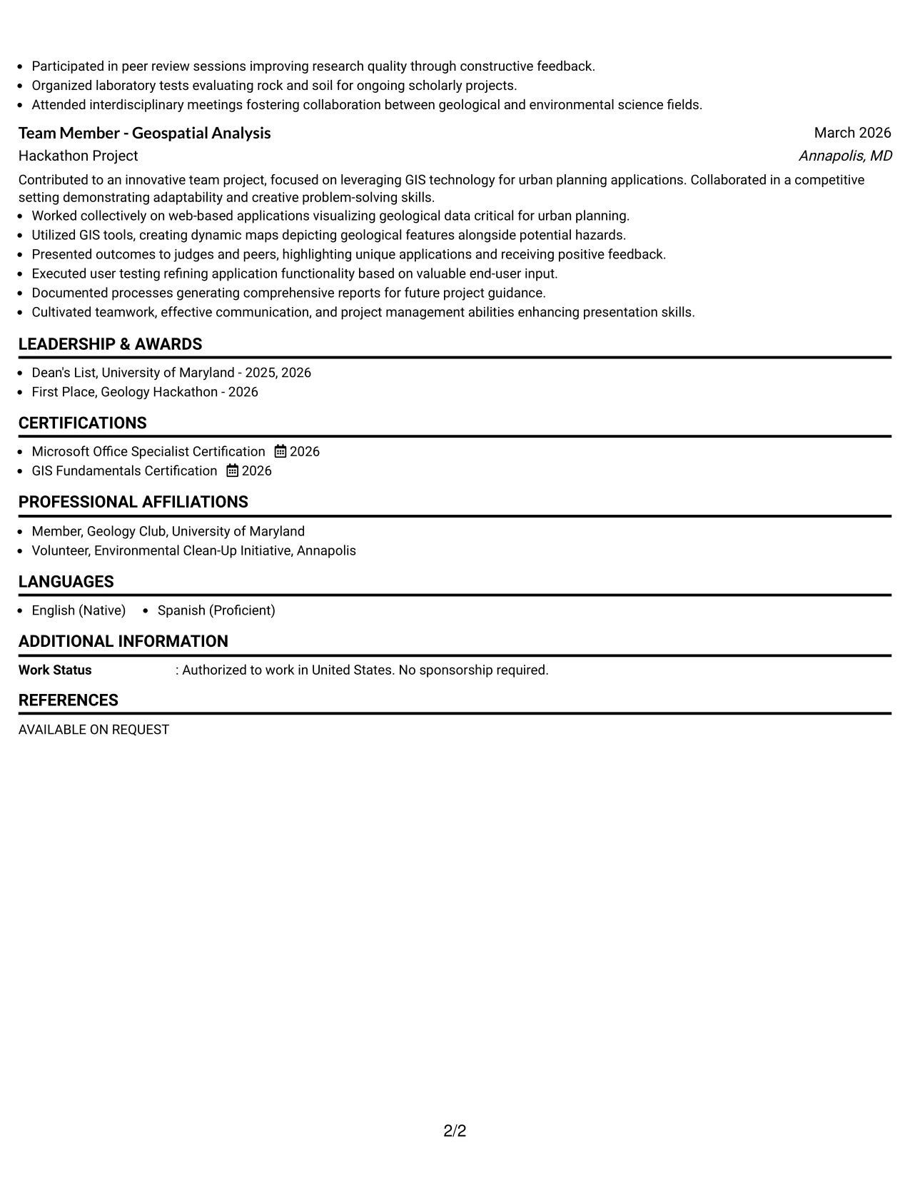 Resume Example Page 2