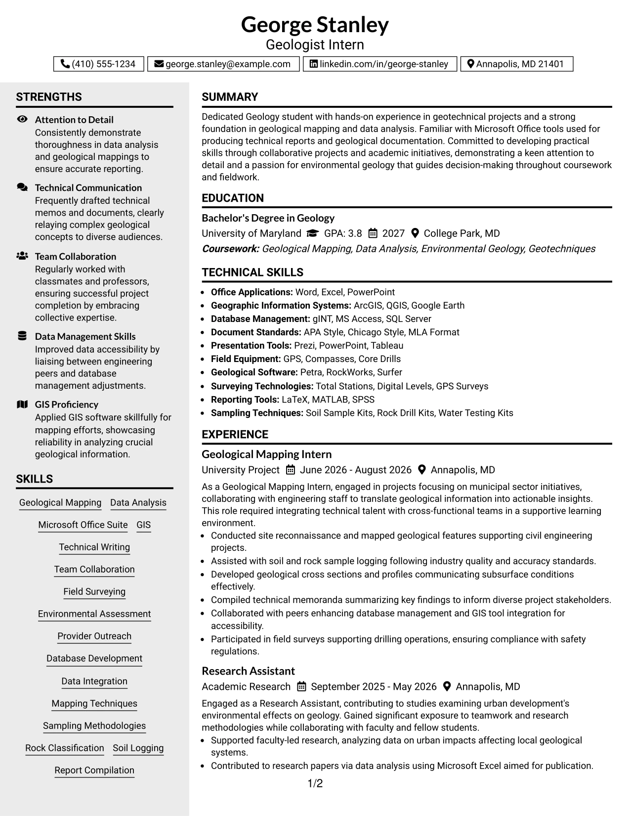 Resume Example Page 1