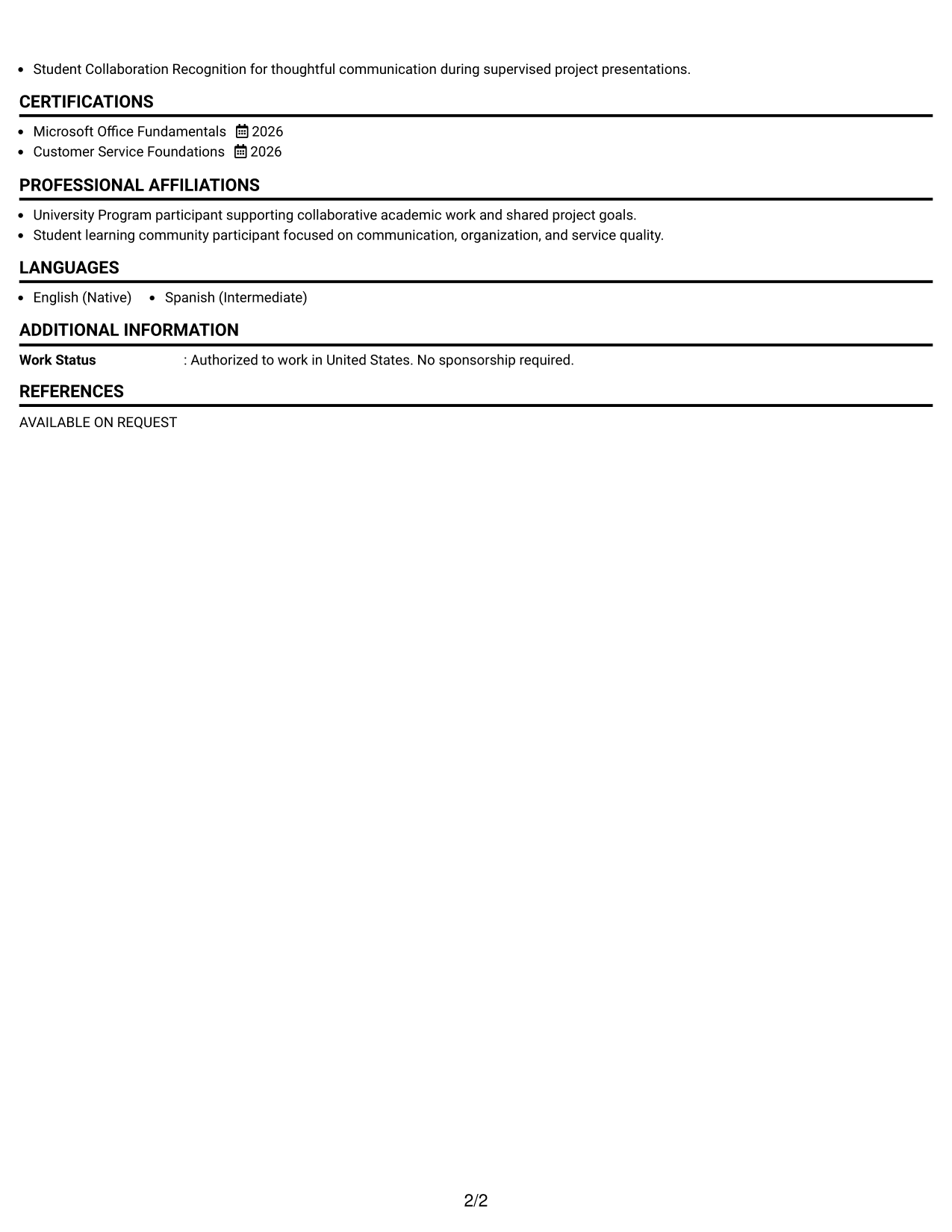 Resume Example Page 2