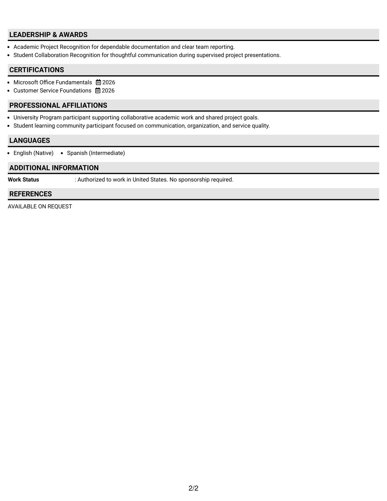 Resume Example Page 2