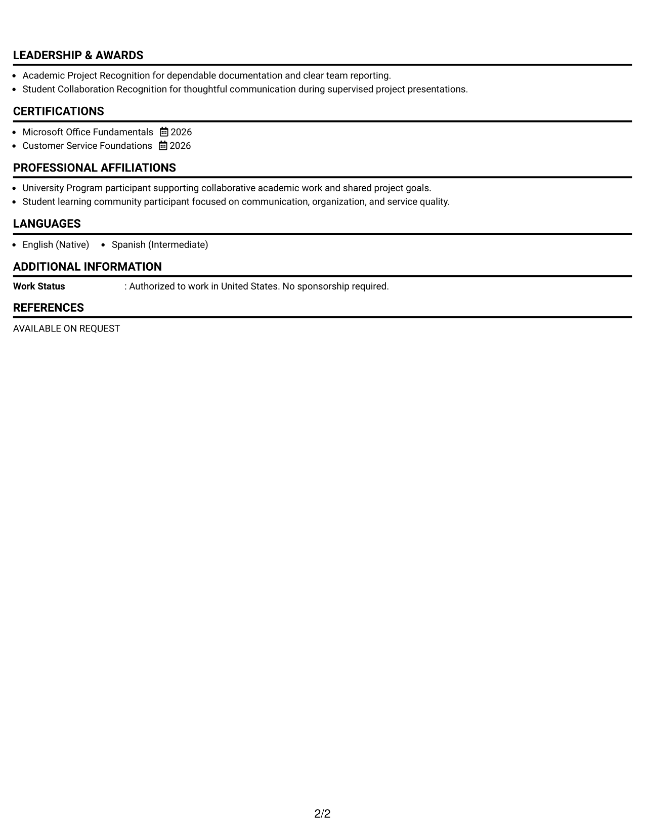 Resume Example Page 2