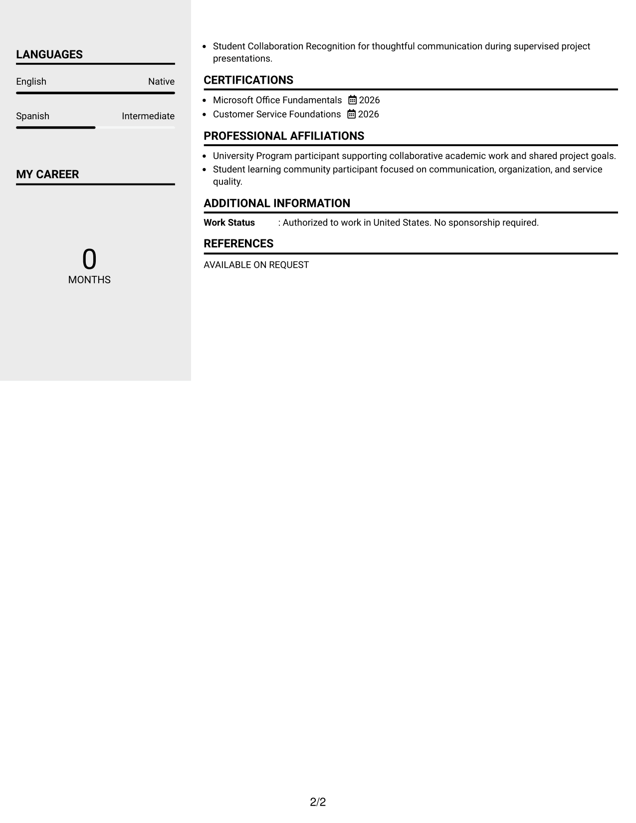 Resume Example Page 2