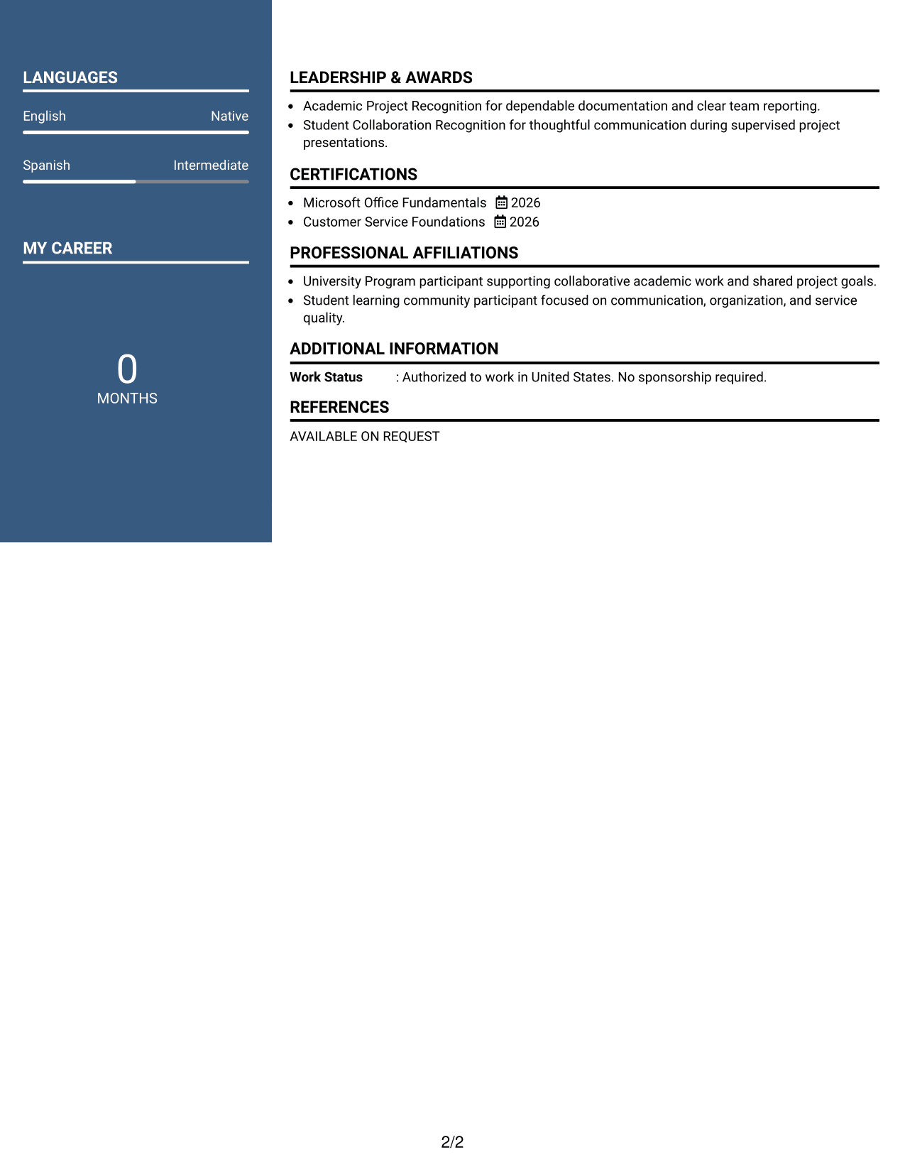 Resume Example Page 2