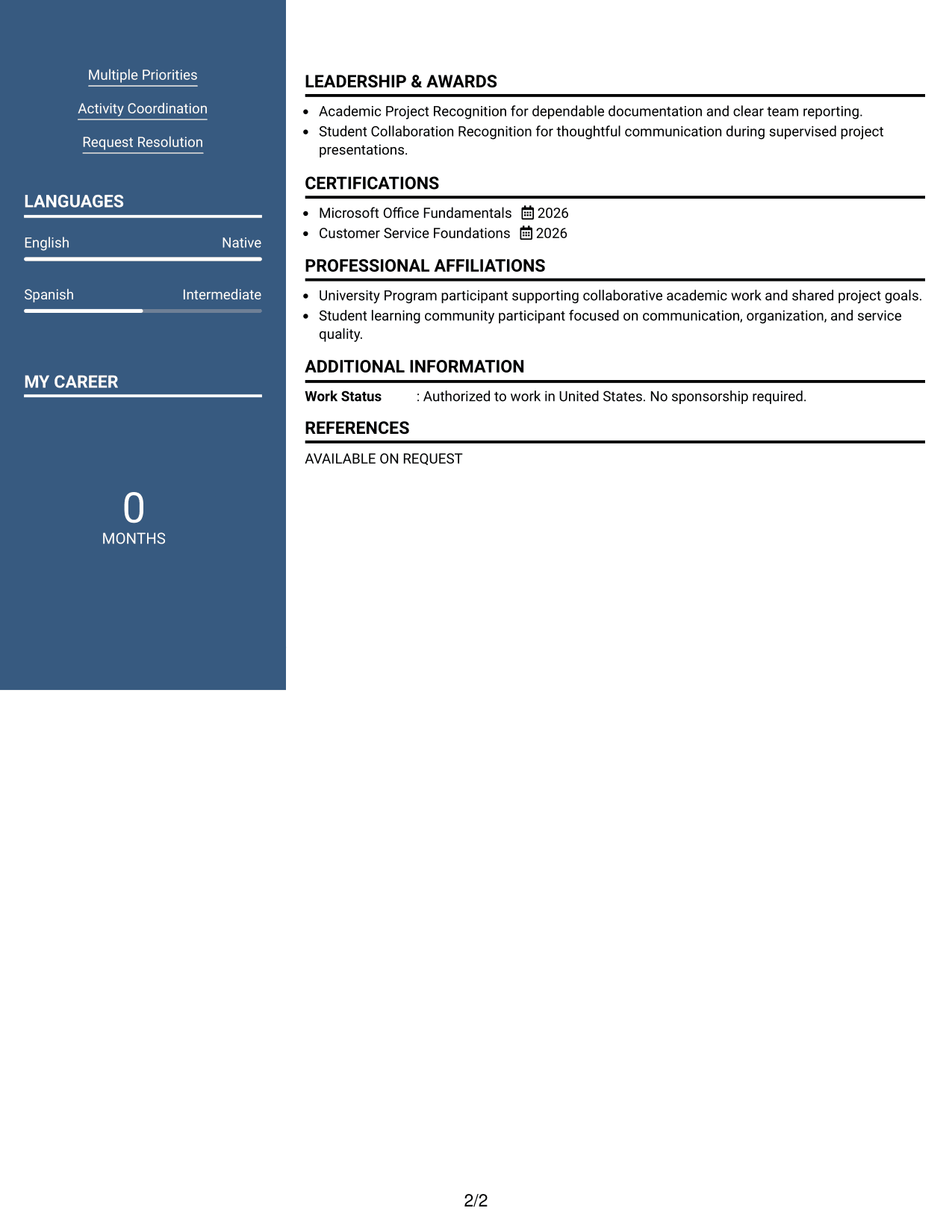 Resume Example Page 2