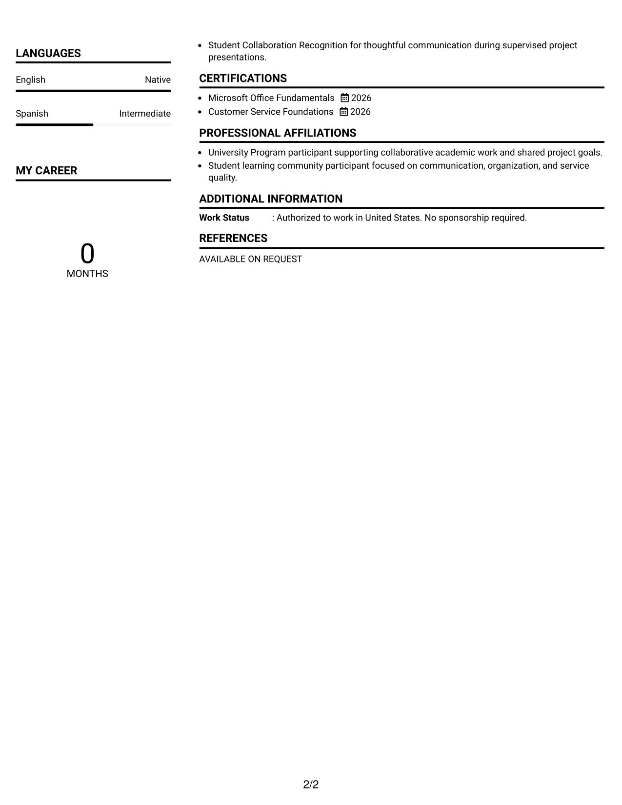 Resume Example Page 2