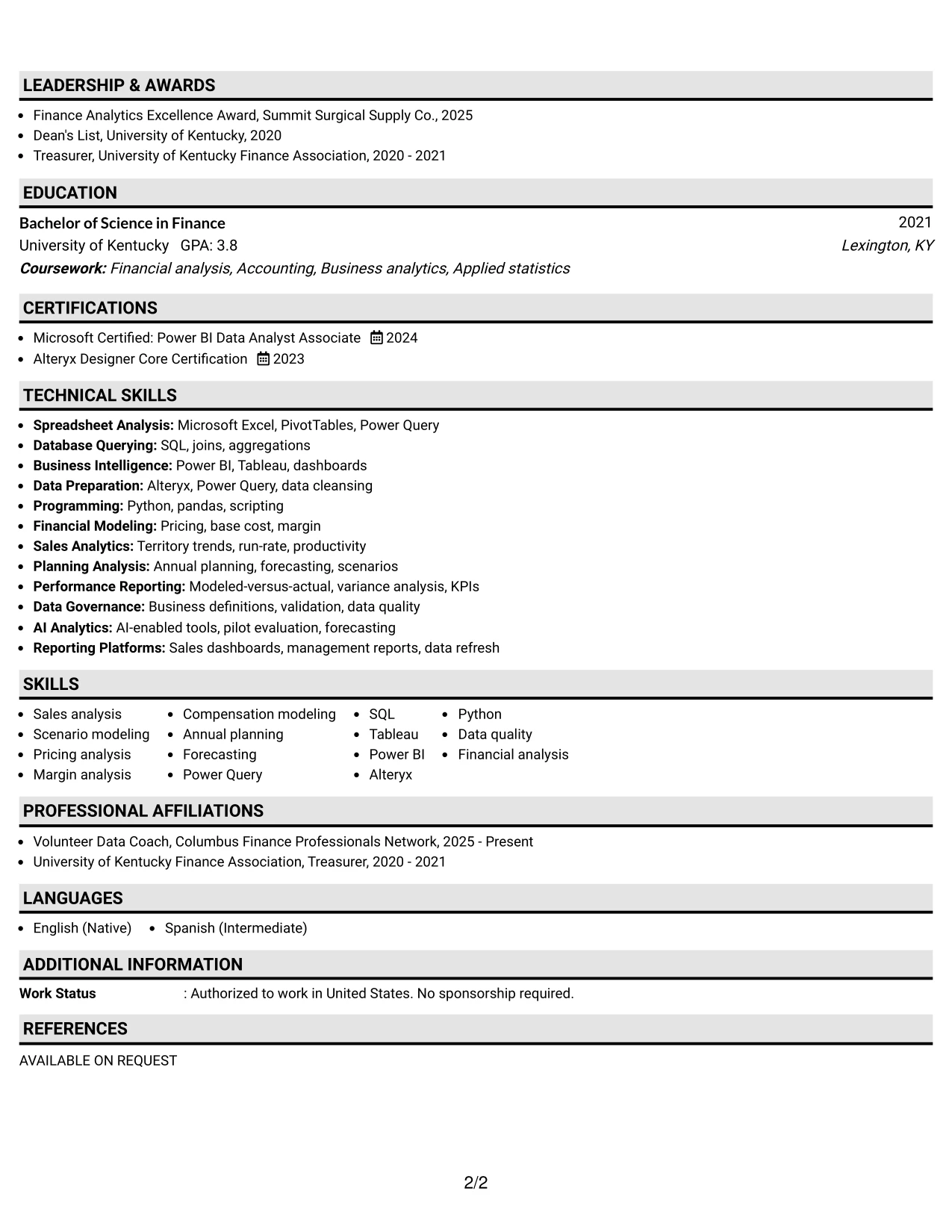 Resume Example Page 2