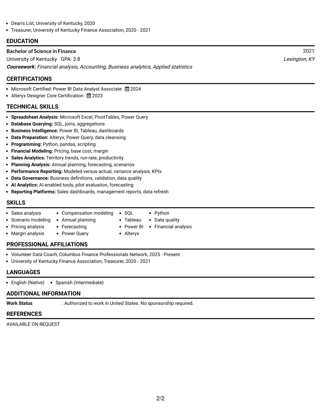Resume Example Page 2