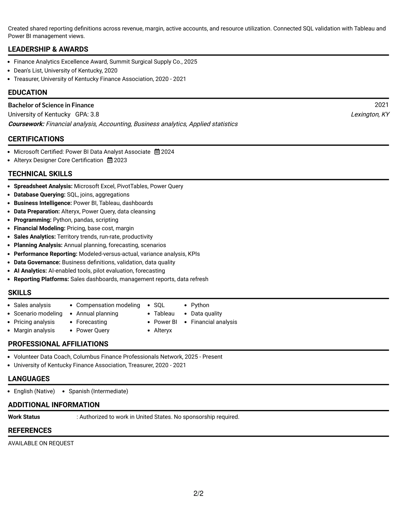 Resume Example Page 2