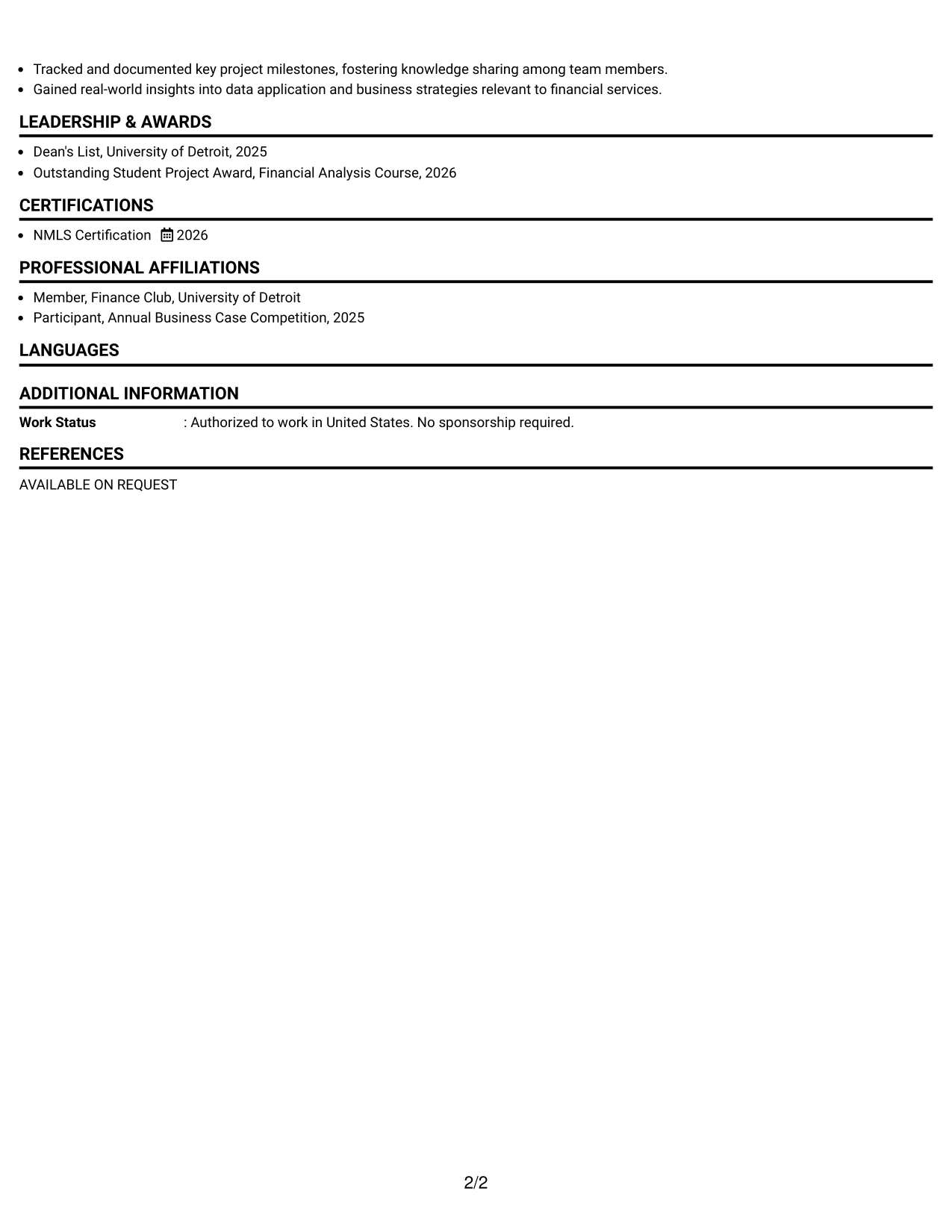 Resume Example Page 2