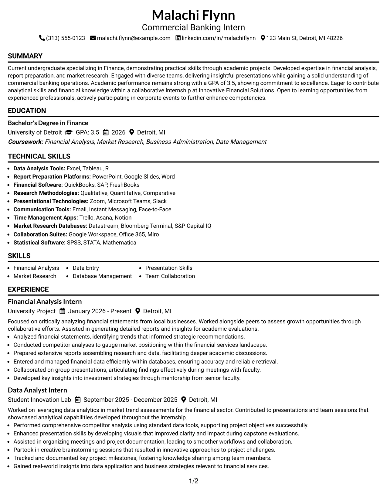 Resume Example Page 1