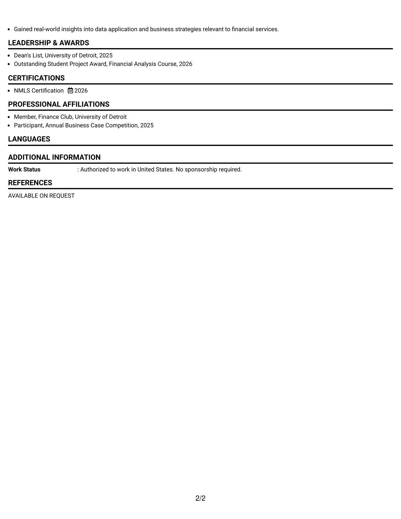 Resume Example Page 2