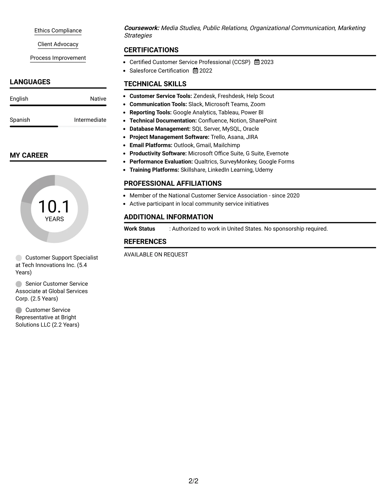 Resume Example Page 2