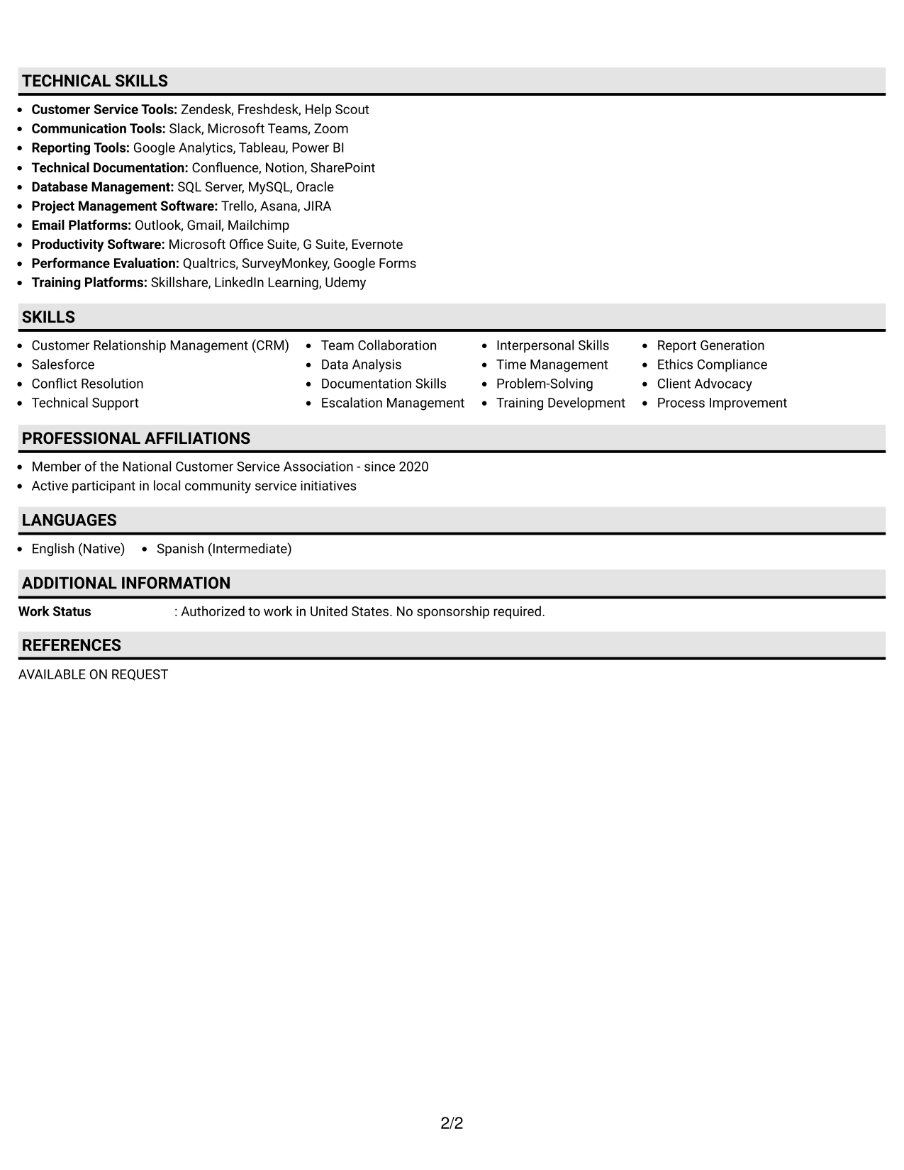Resume Example Page 2