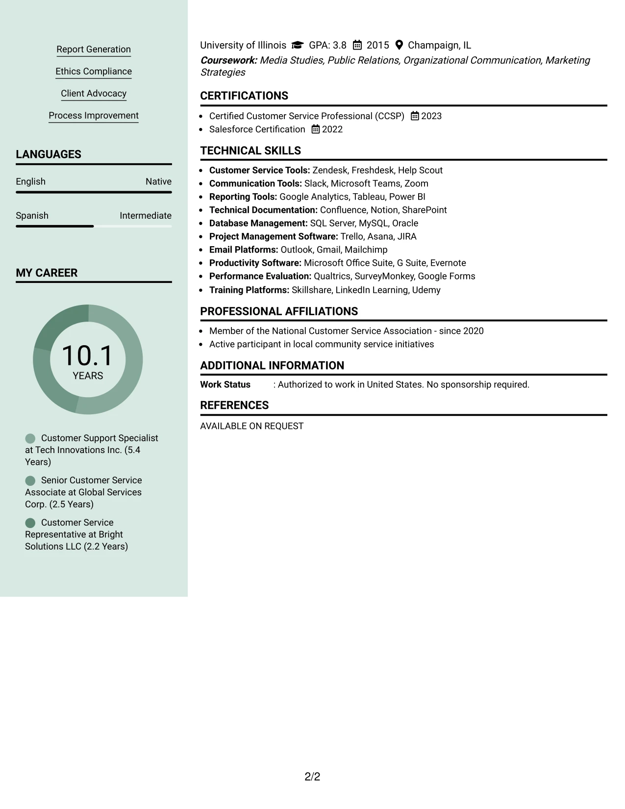Resume Example Page 2