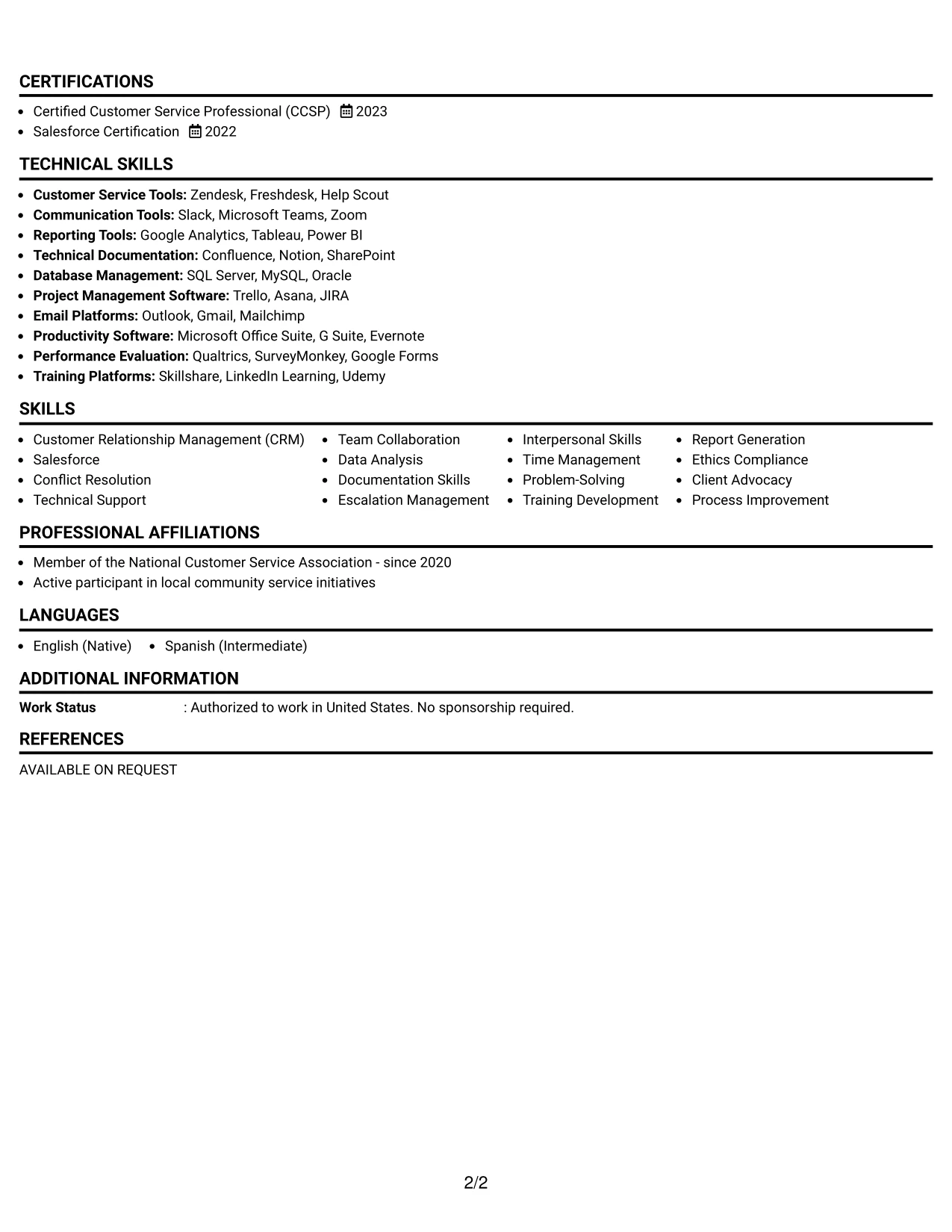 Resume Example Page 2