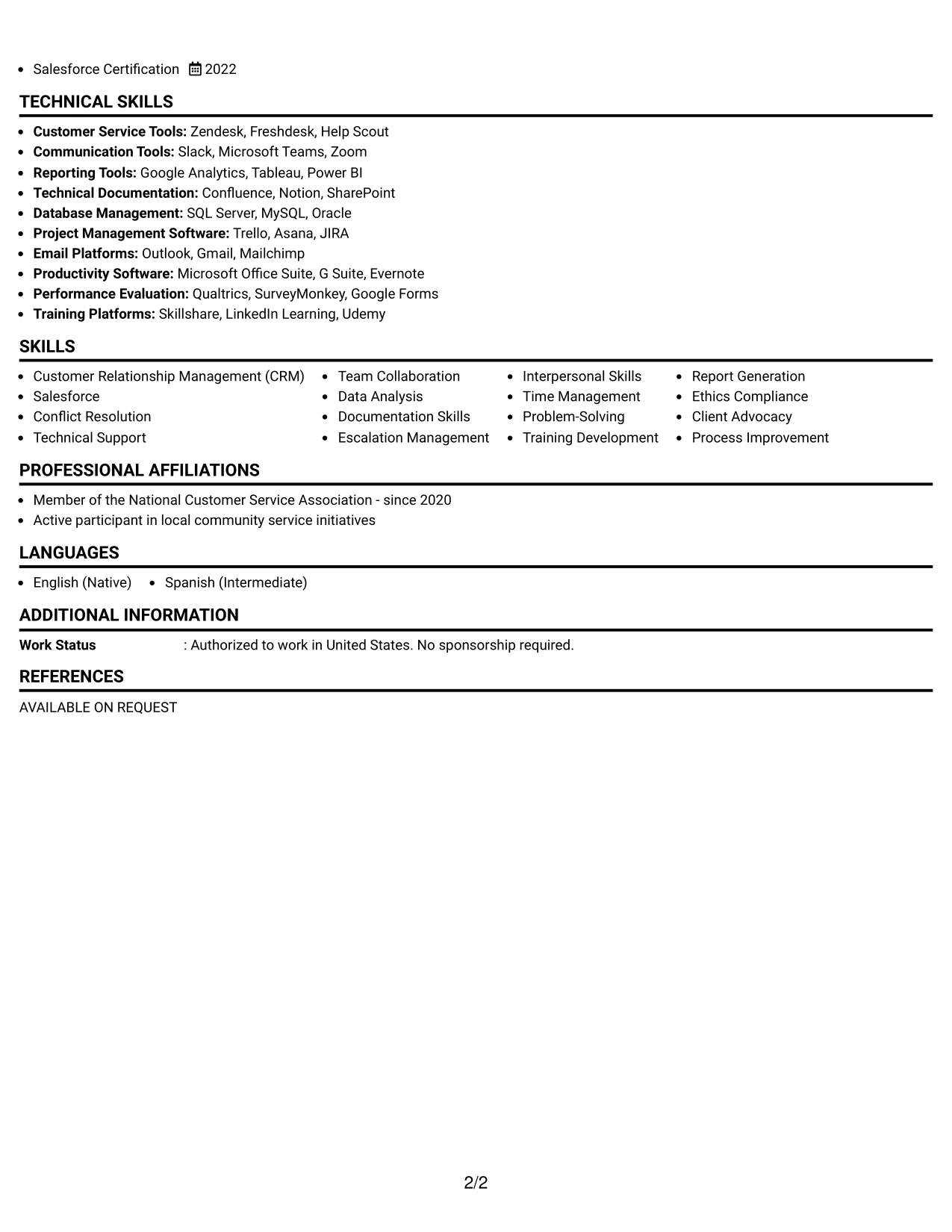 Resume Example Page 2