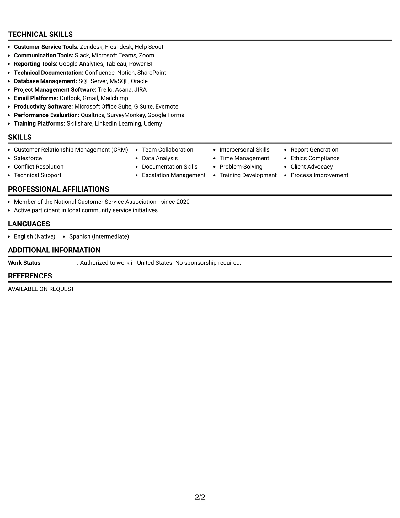 Resume Example Page 2