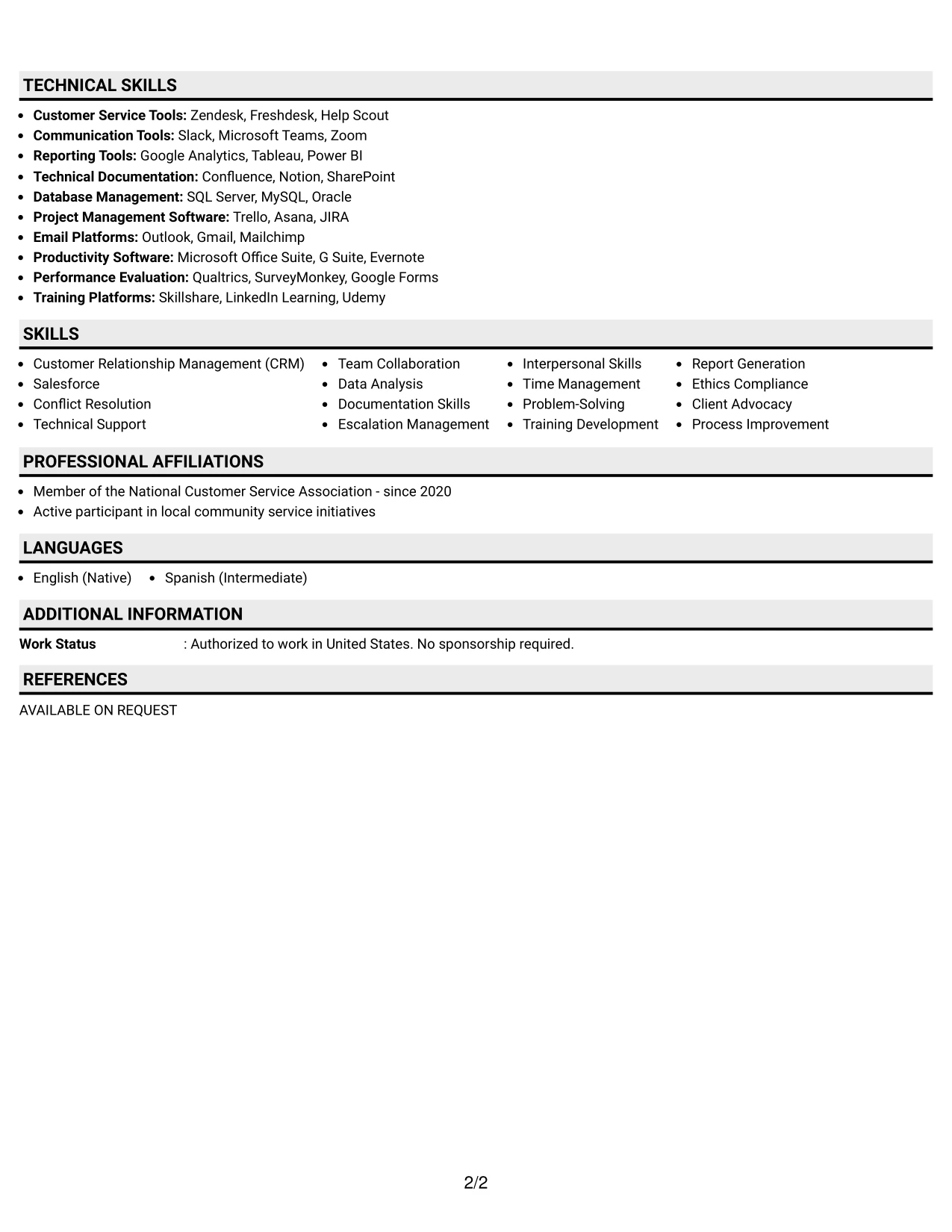 Resume Example Page 2