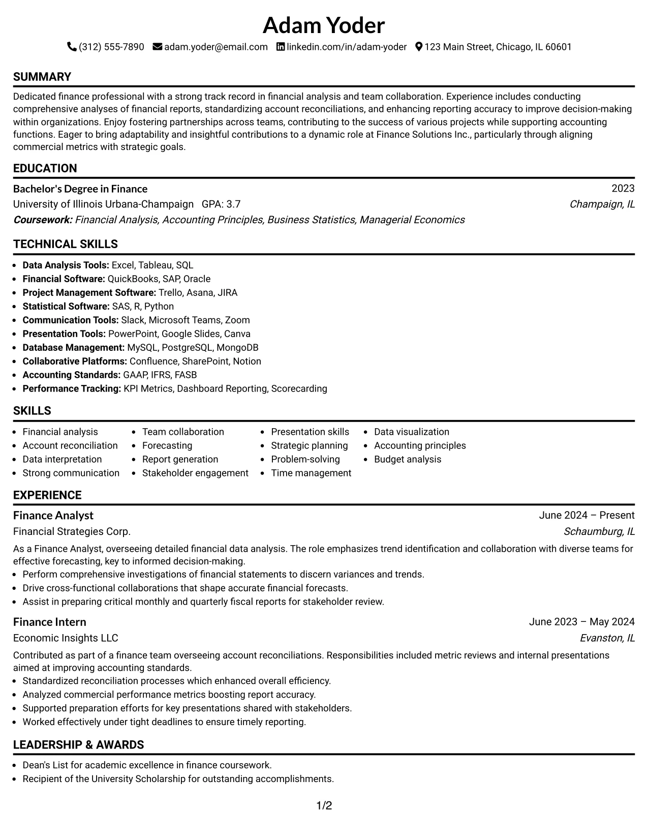 Resume Example Page 1