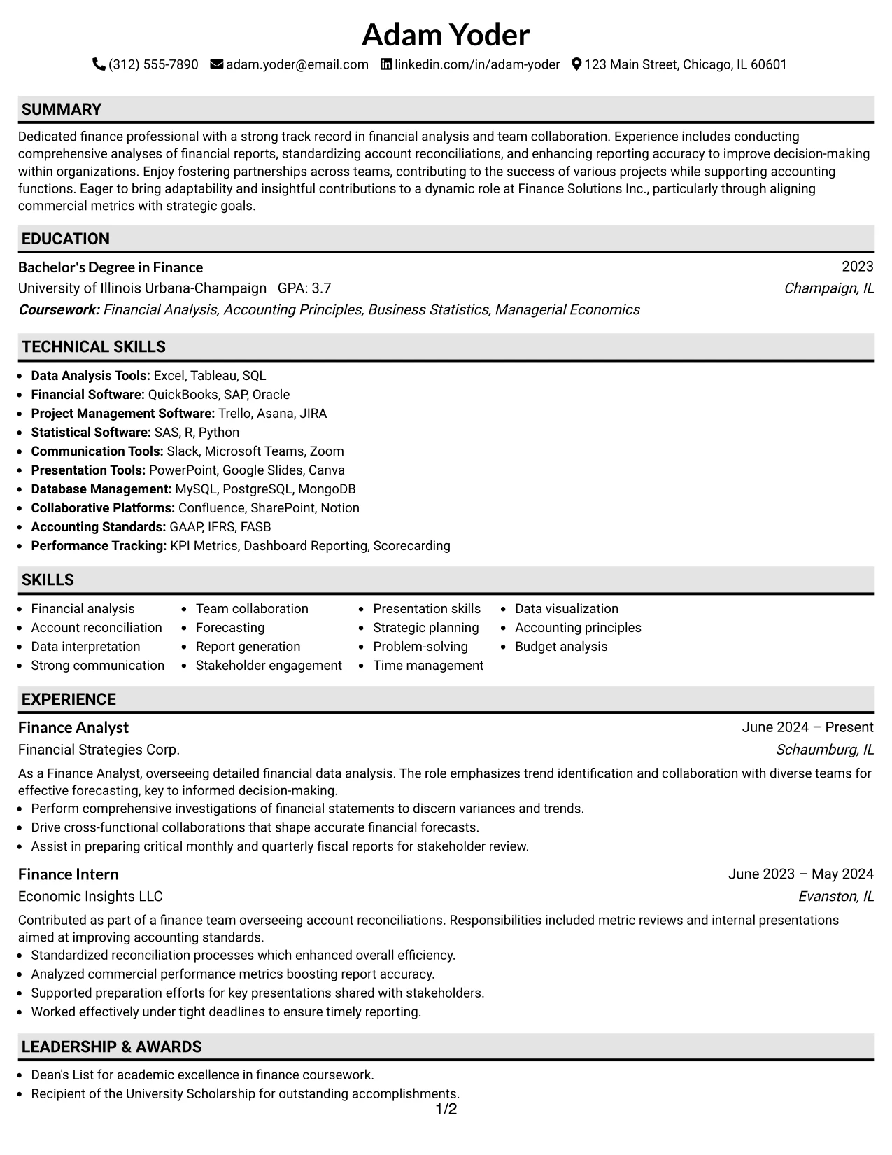 Resume Example Page 1