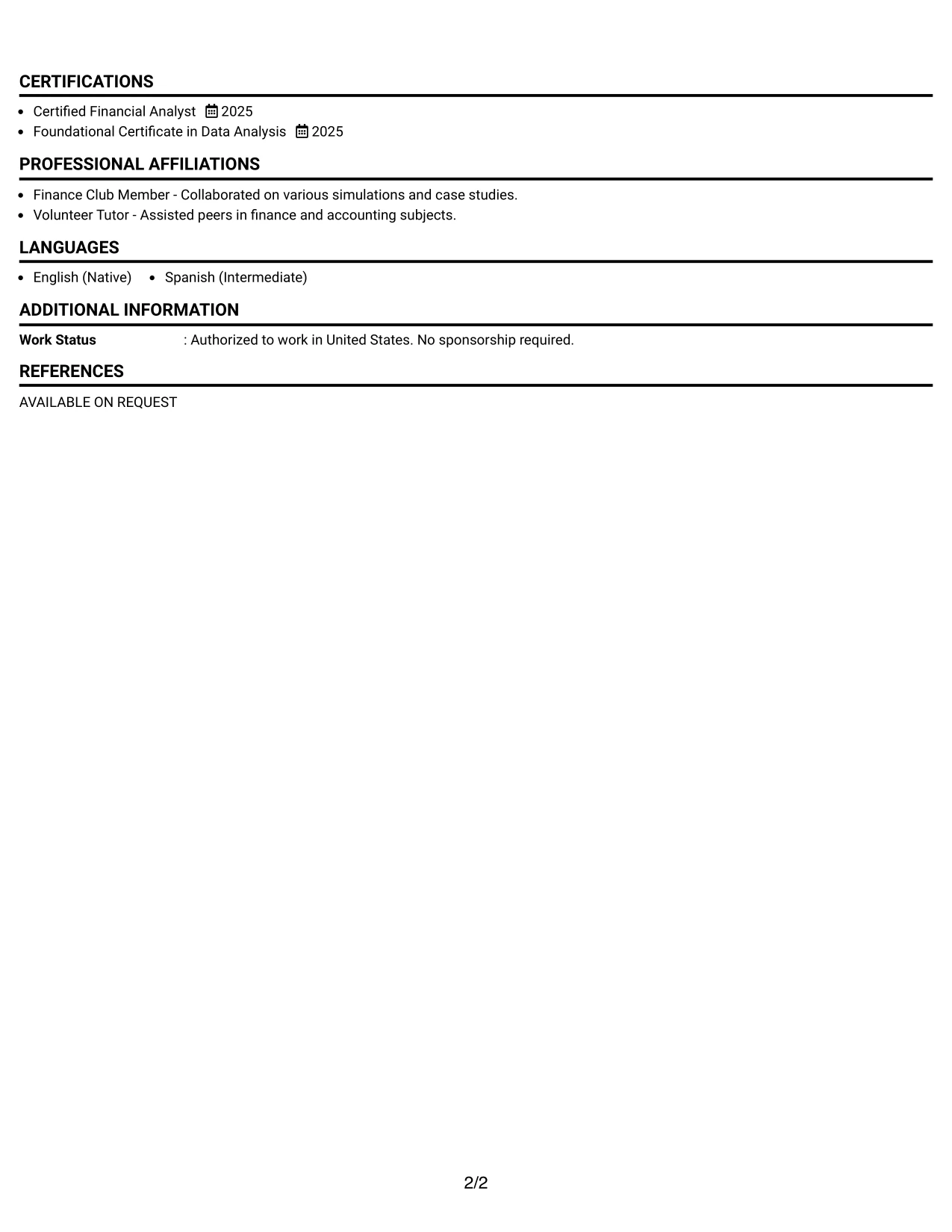 Resume Example Page 2