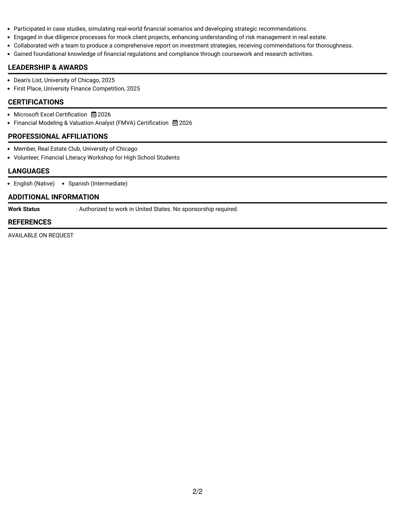 Resume Example Page 2
