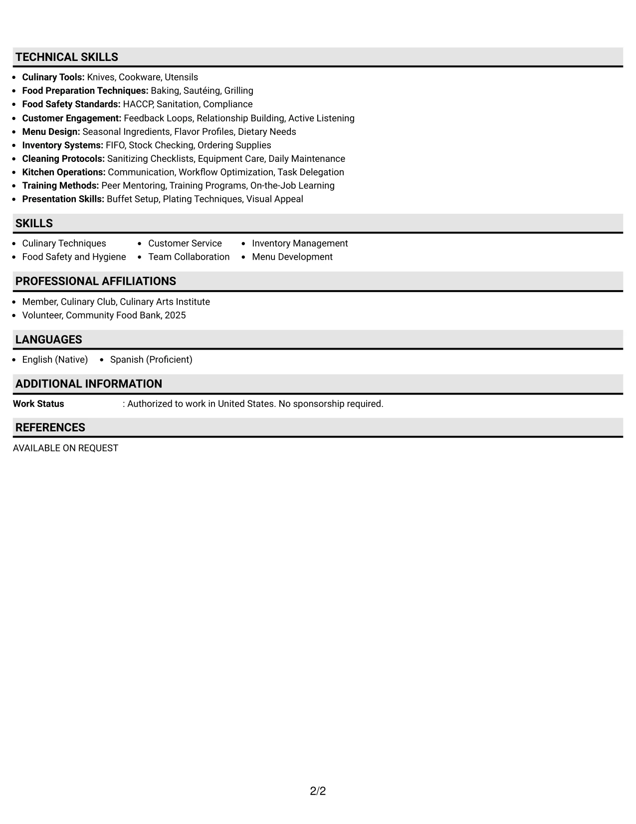 Resume Example Page 2