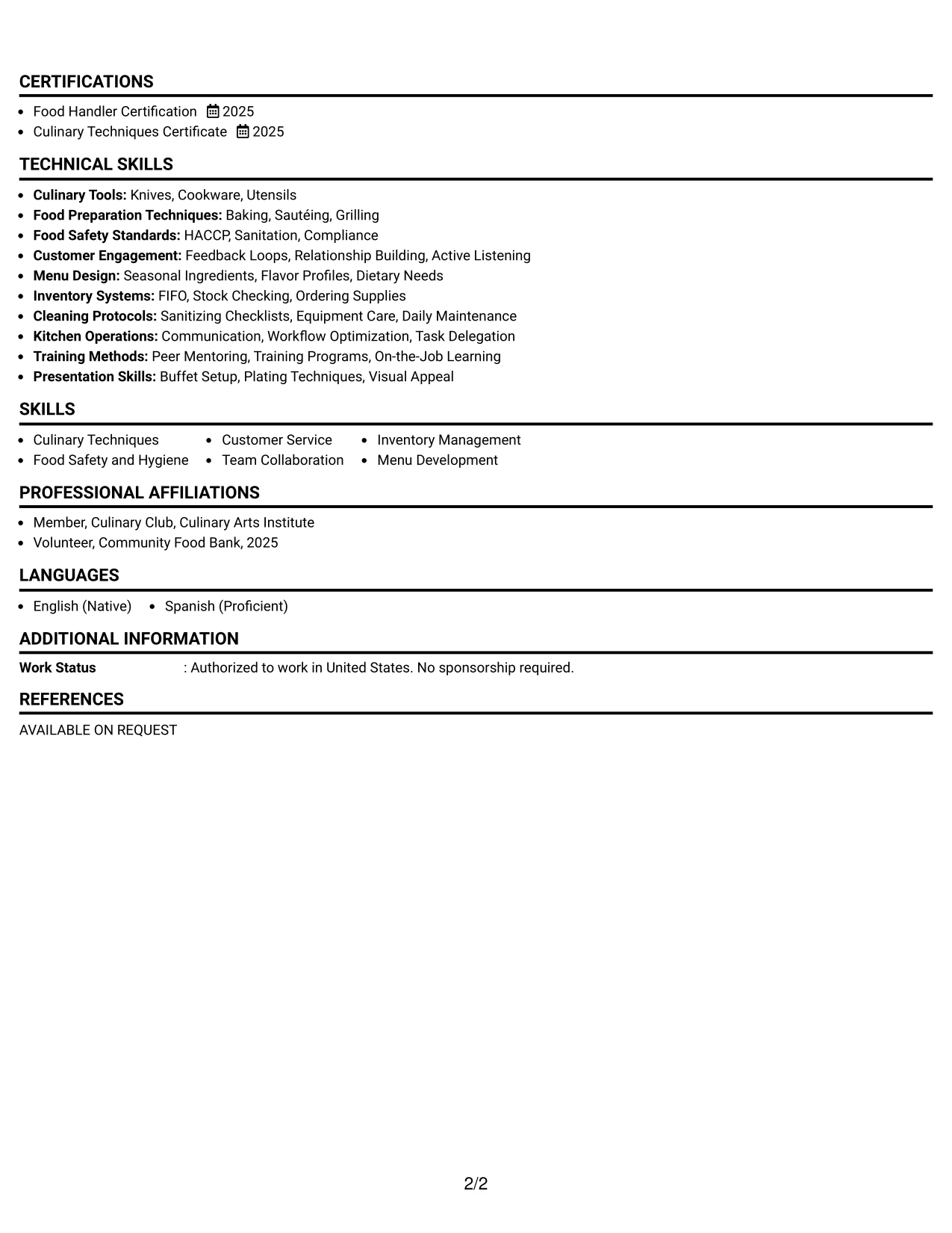 Resume Example Page 2