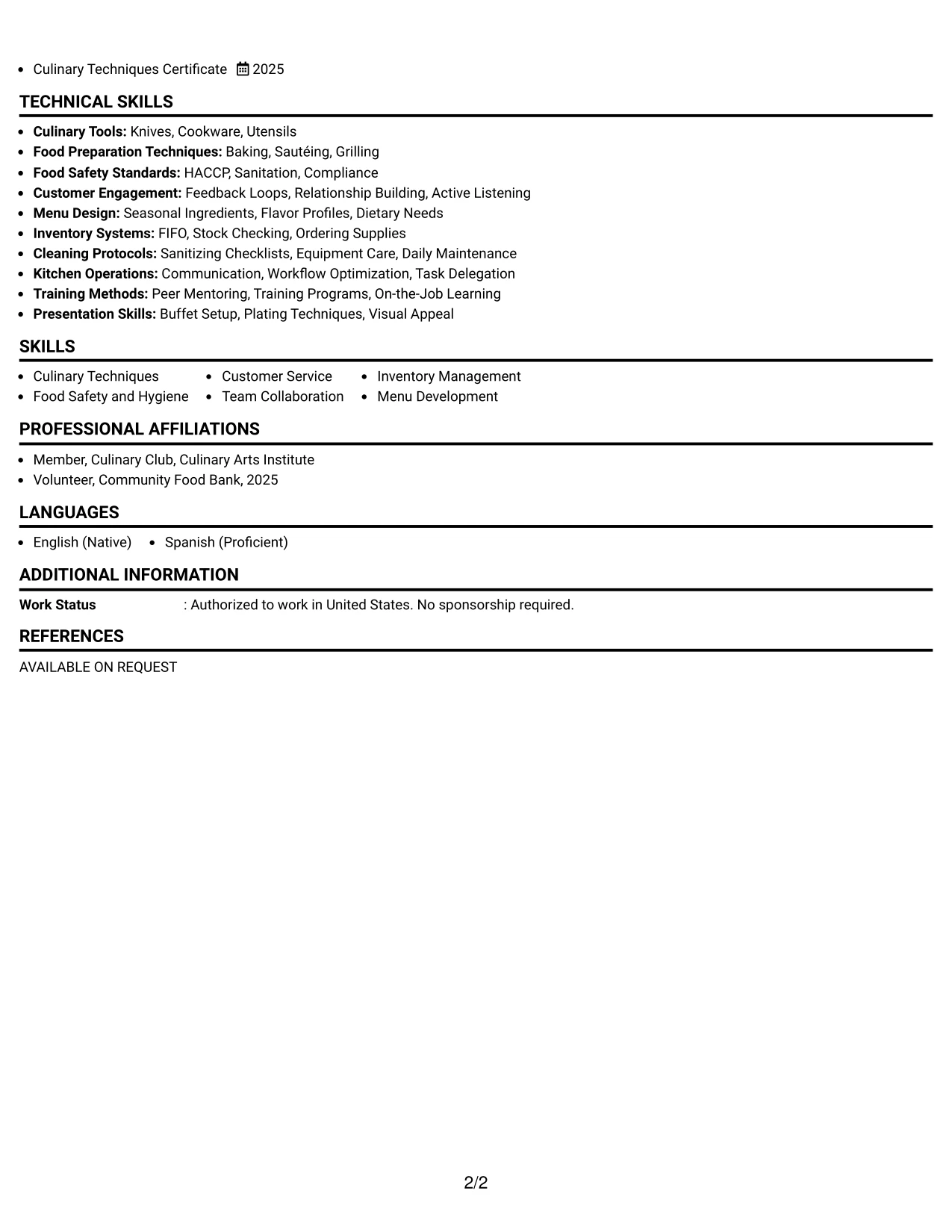 Resume Example Page 2