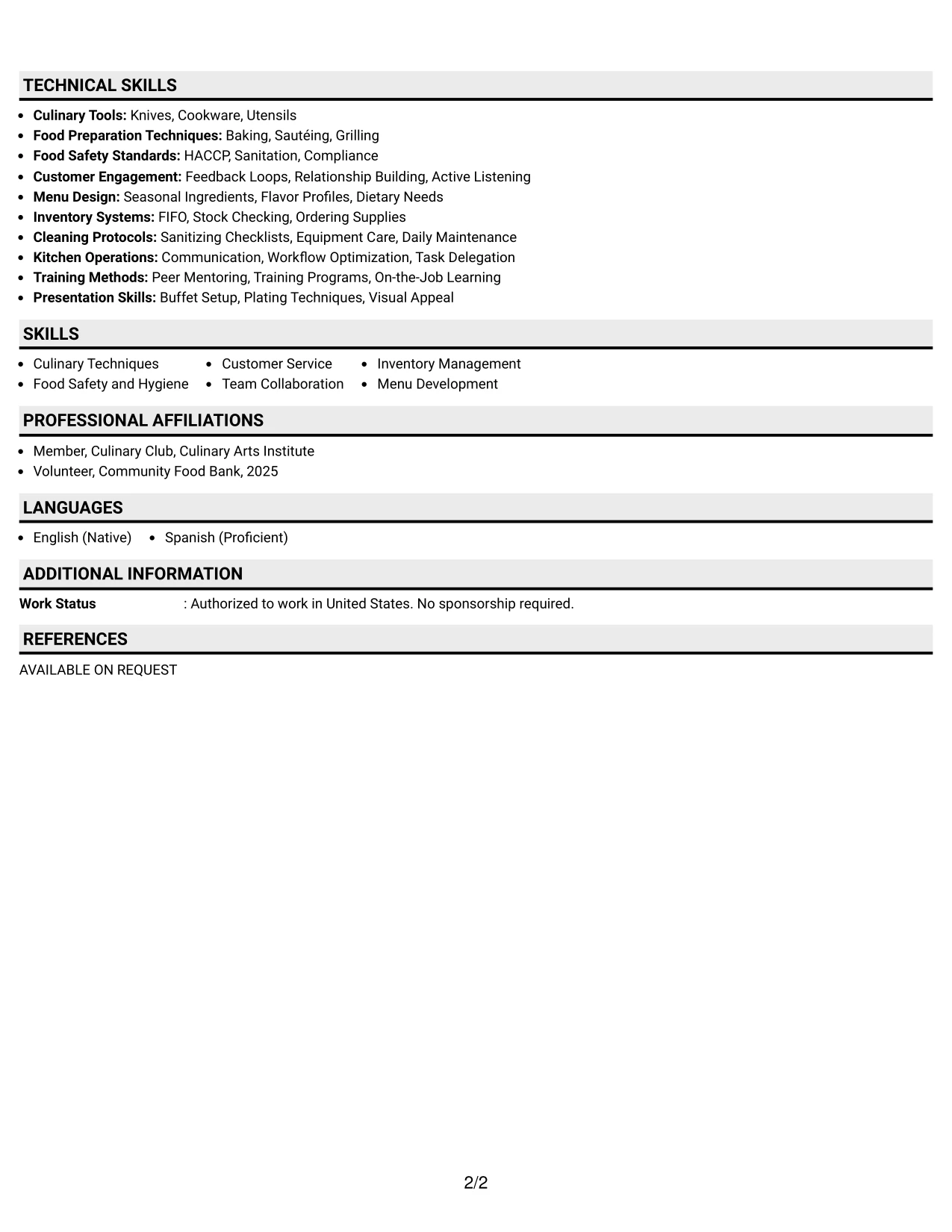 Resume Example Page 2