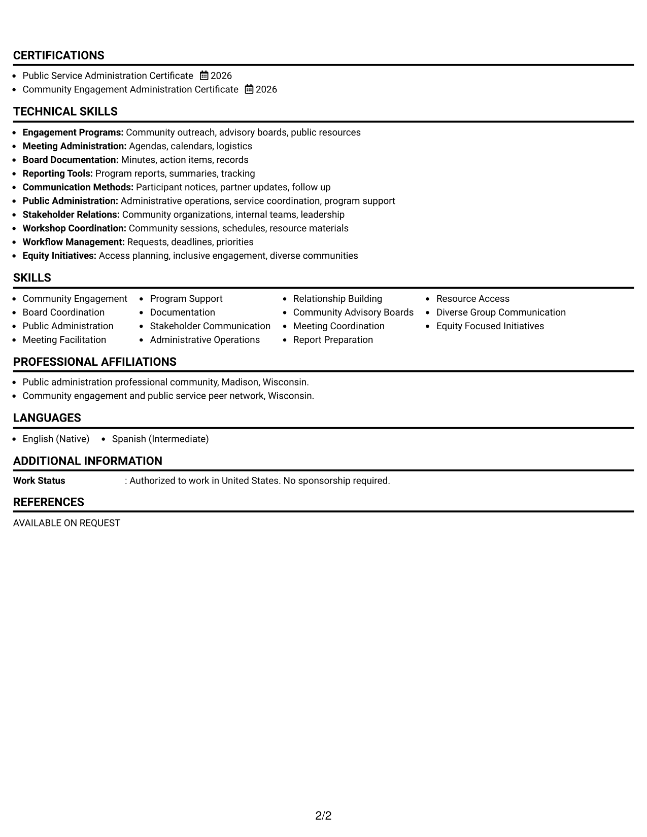 Resume Example Page 2