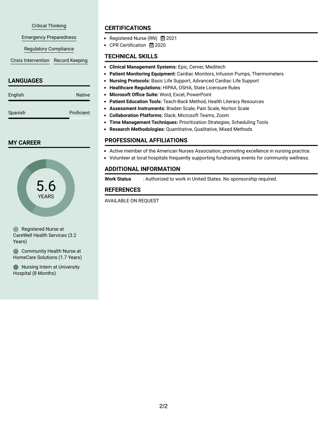 Resume Example Page 2
