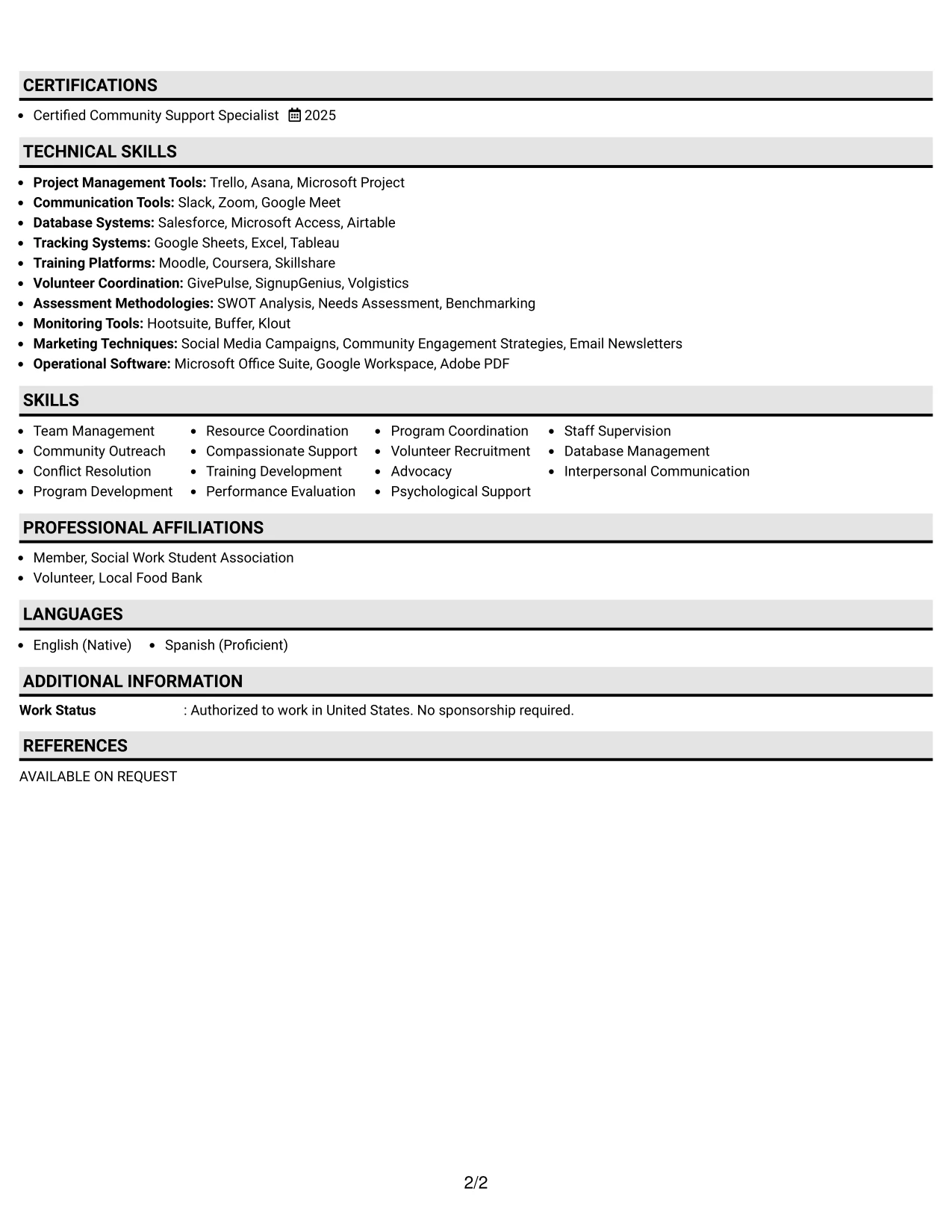 Resume Example Page 2