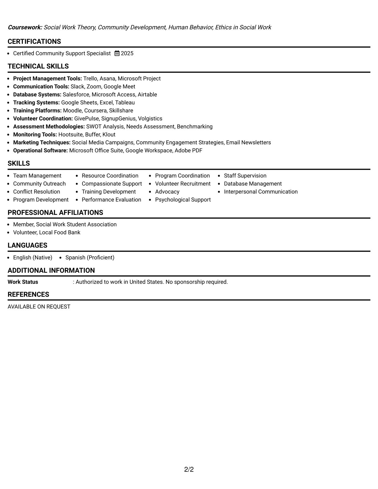 Resume Example Page 2