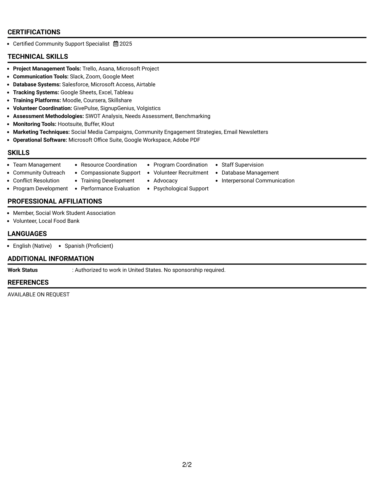 Resume Example Page 2