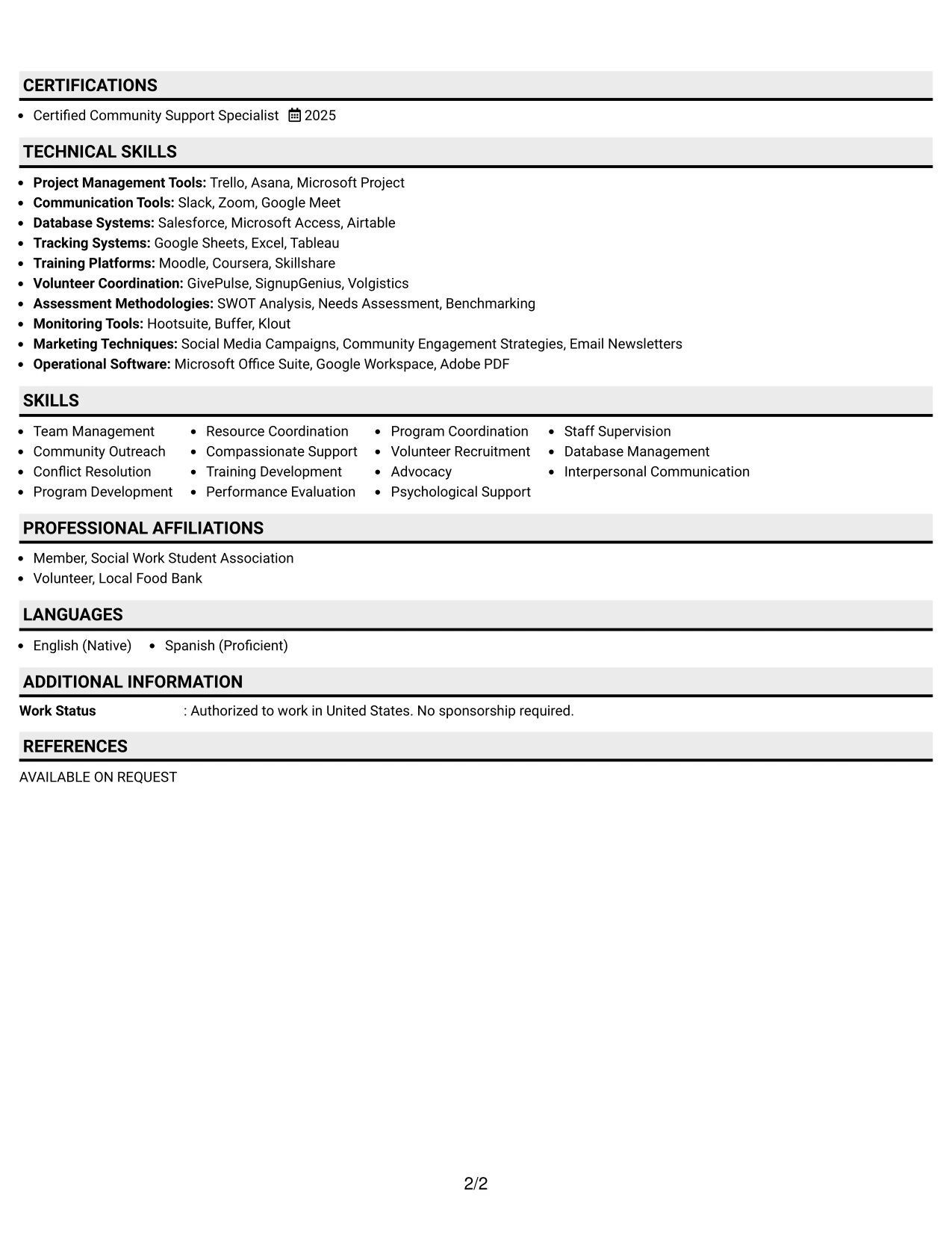 Resume Example Page 2